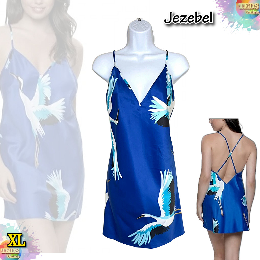 NWT Jezebel Women\'s XL Adrienne Satin Chemise 999573 - Cranes NWT Jezebel Women\'s XL Adrienne Satin Chemise 999573 - Cranes