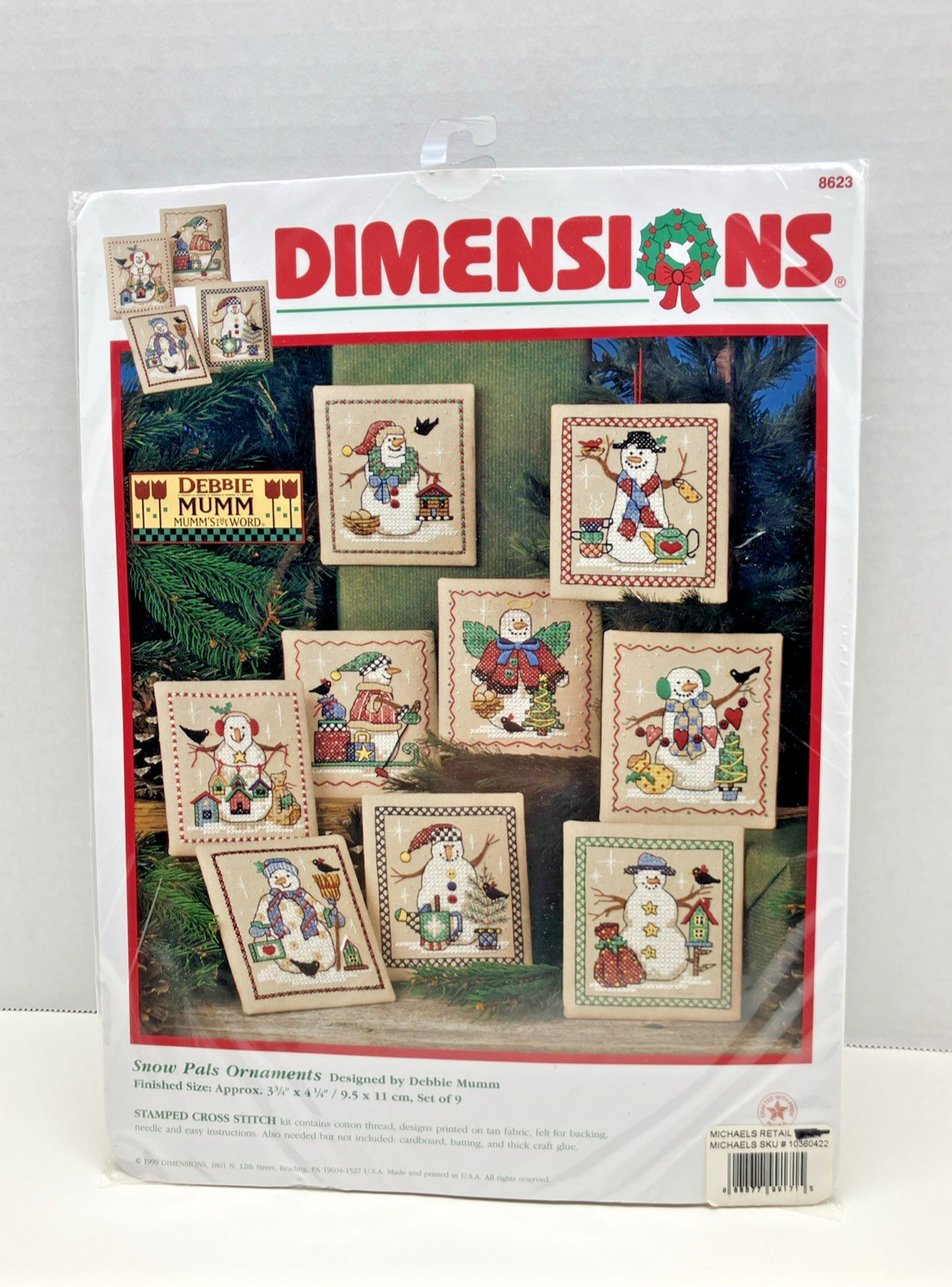 Dimensions Kit #8623 SNOW PALS ORNAMENTS Stamped Cross Stitch Set of 9 Dimensions Kit #8623 SNOW PALS ORNAMENTS Stamped Cross Stitch Set of 9