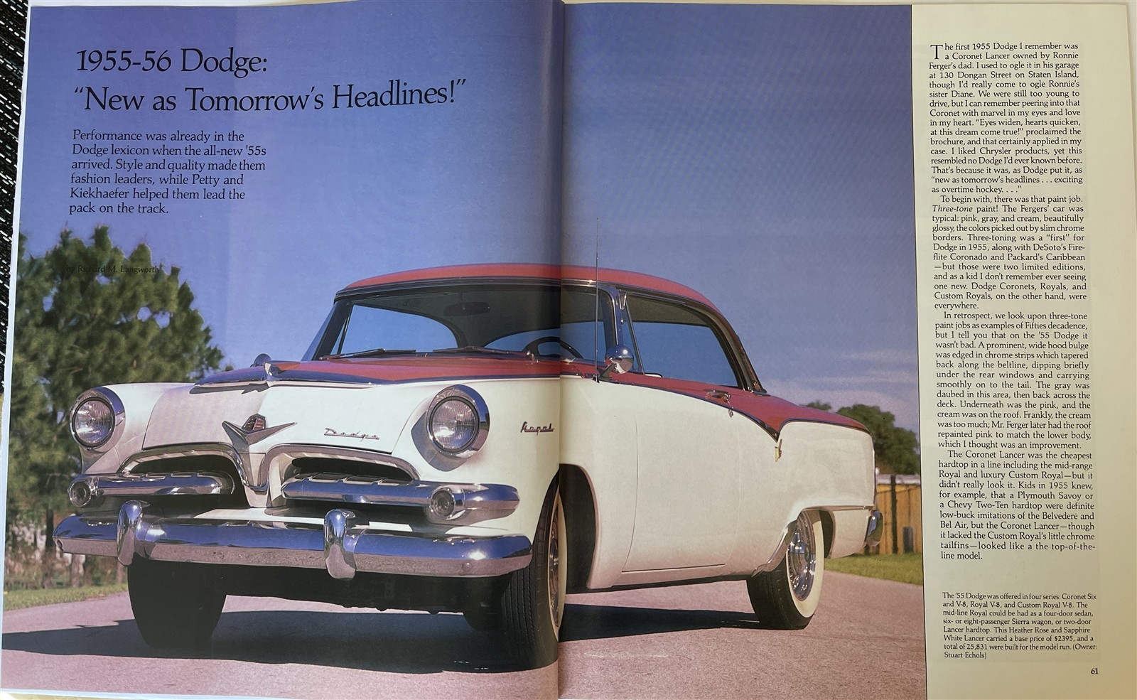 1955 - 1956 DODGE CORONET ROYAL LANCER 15 pg REVIEW