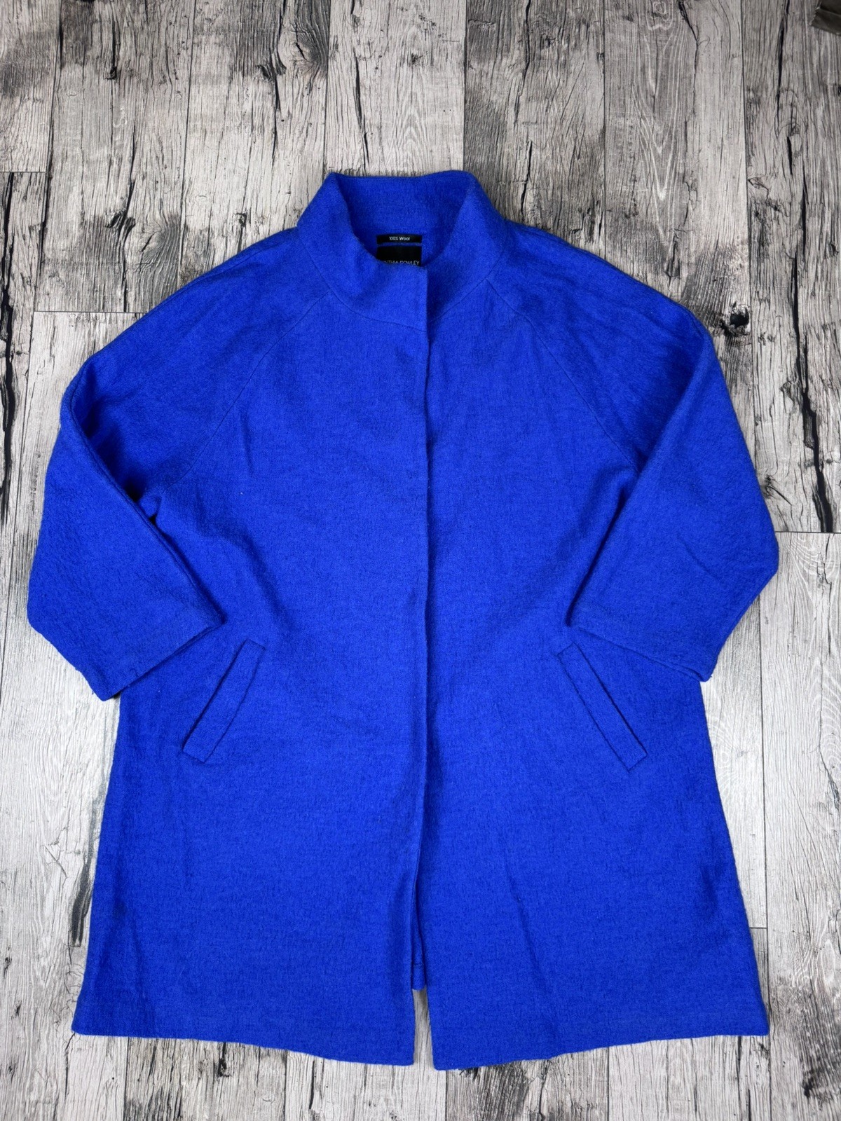 Cynthia Rowley 100% Wool Snap Button Over Coat Womens Size XL Blue