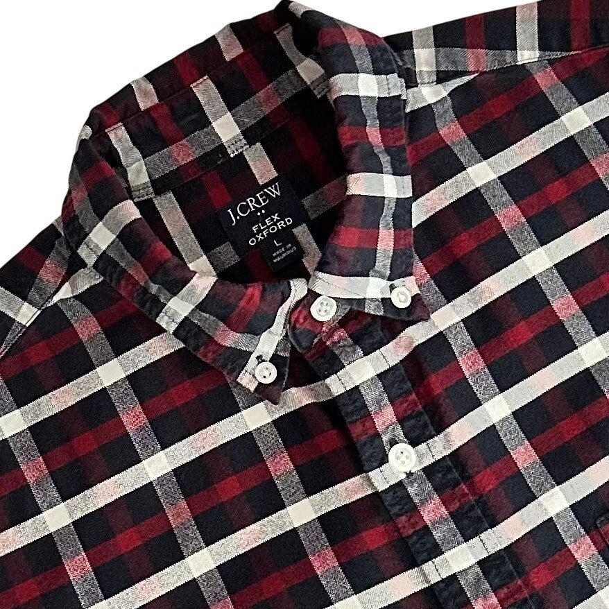 J Crew Men\'s Button Down Flex Oxford Large Navy Red White Plaid J Crew Men\'s Button Down Flex Oxford Large Navy Red White Plaid