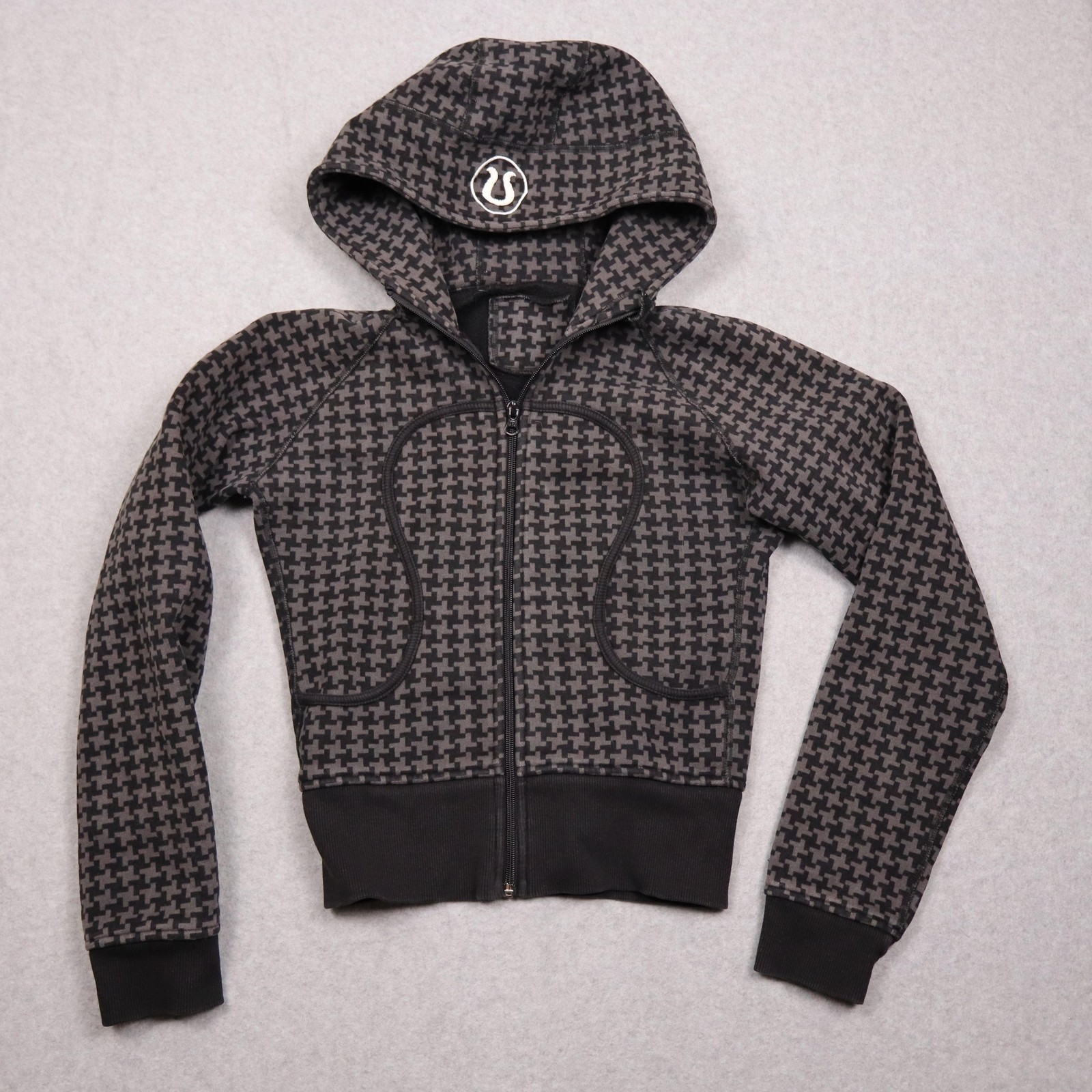 Lululemon Scuba Hoodie Womens 6 Gray Houndstooth Full Zip Fleece Jacket Lululemon Scuba Hoodie Womens 6 Gray Houndstooth Full Zip Fleece Jacket