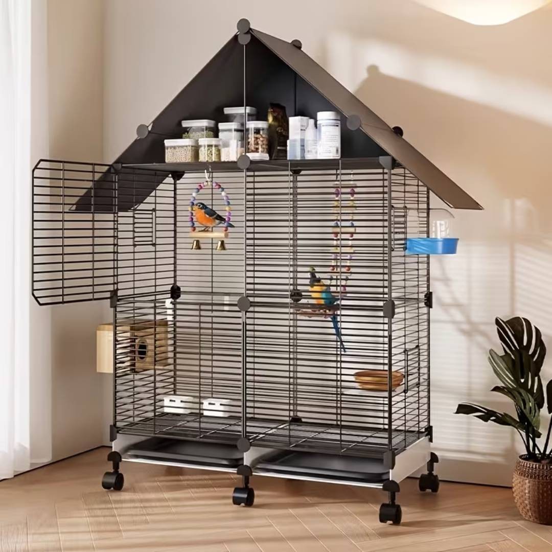 50″ Large Wrought Iron Bird Flight Cage with Stand & Wheels for Parrots Conure