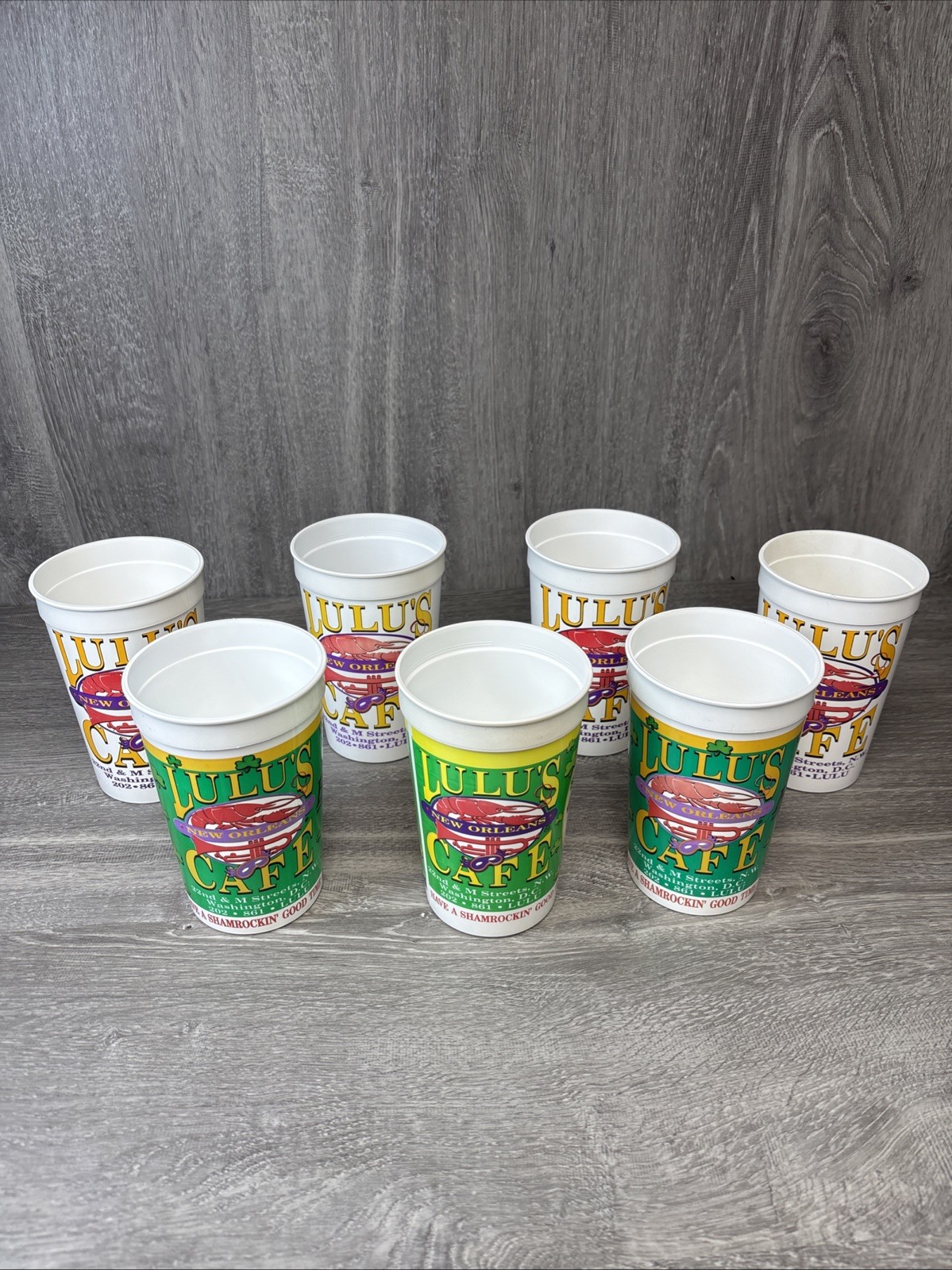 Vintage 90s Lulu’s Cafe New Orleans Restaurant Plastic Cup Lot 7 Washington DC