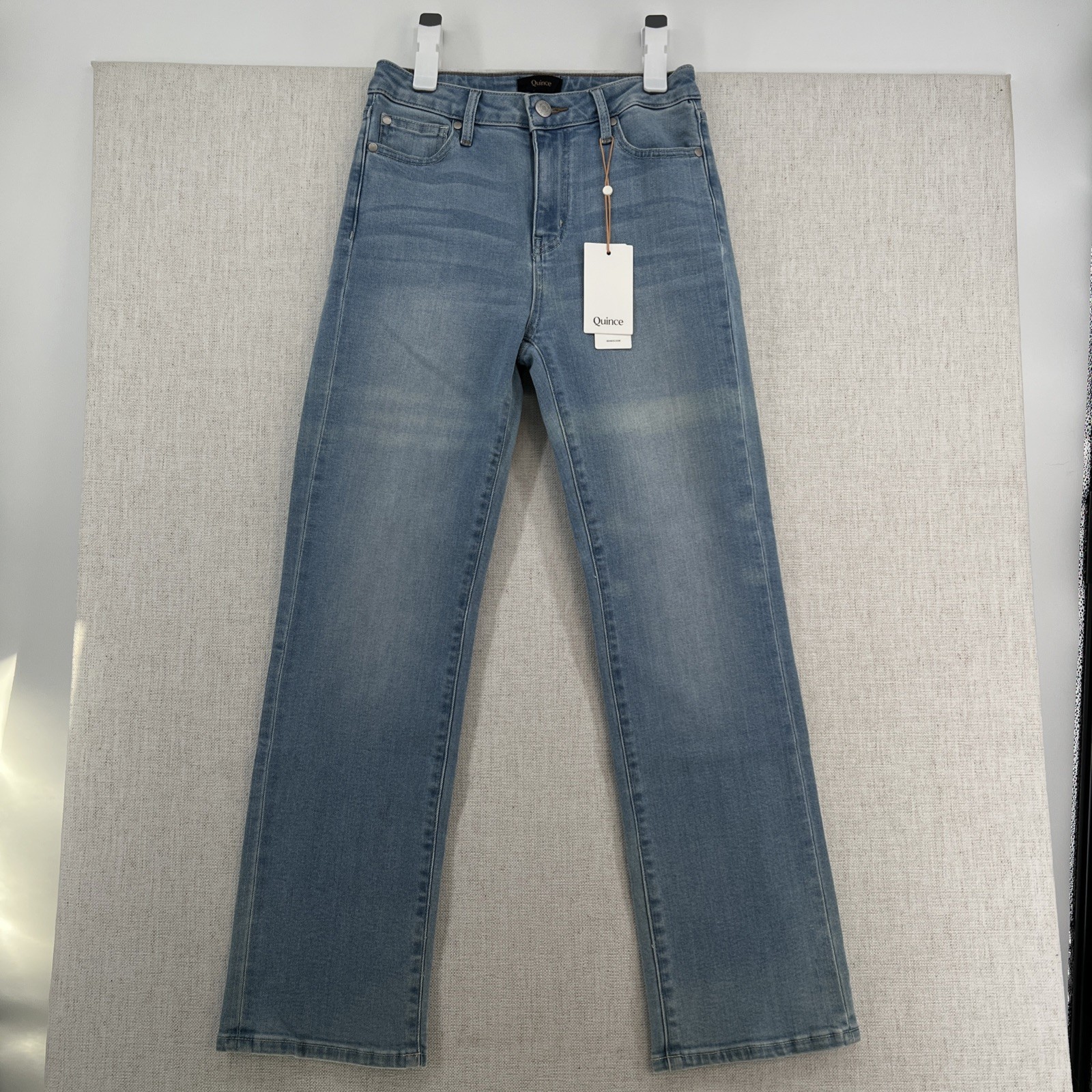 Quince Women Bella Stretch High Rise Straight Jeans Frosted Blue 26/28 Quince Women Bella Stretch High Rise Straight Jeans Frosted Blue 26/28