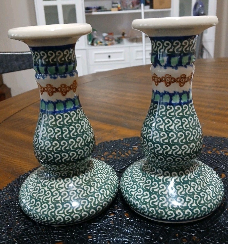 Vintage Ceramika Artystyczna Polish Green Blue White 6\
