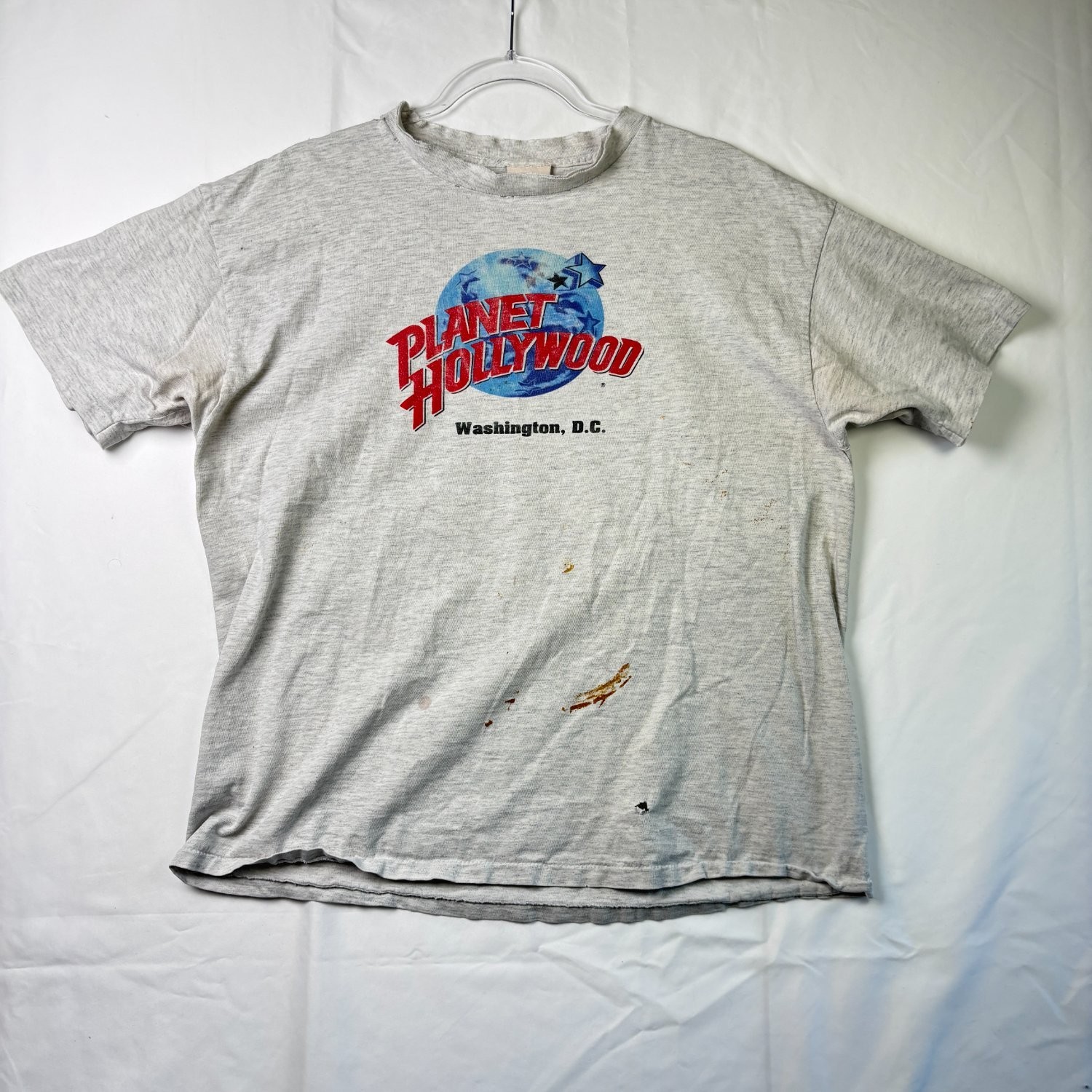Vintage 90s Planet Hollywood Washington DC T Shirt Mens XL Thrashed USA Heather