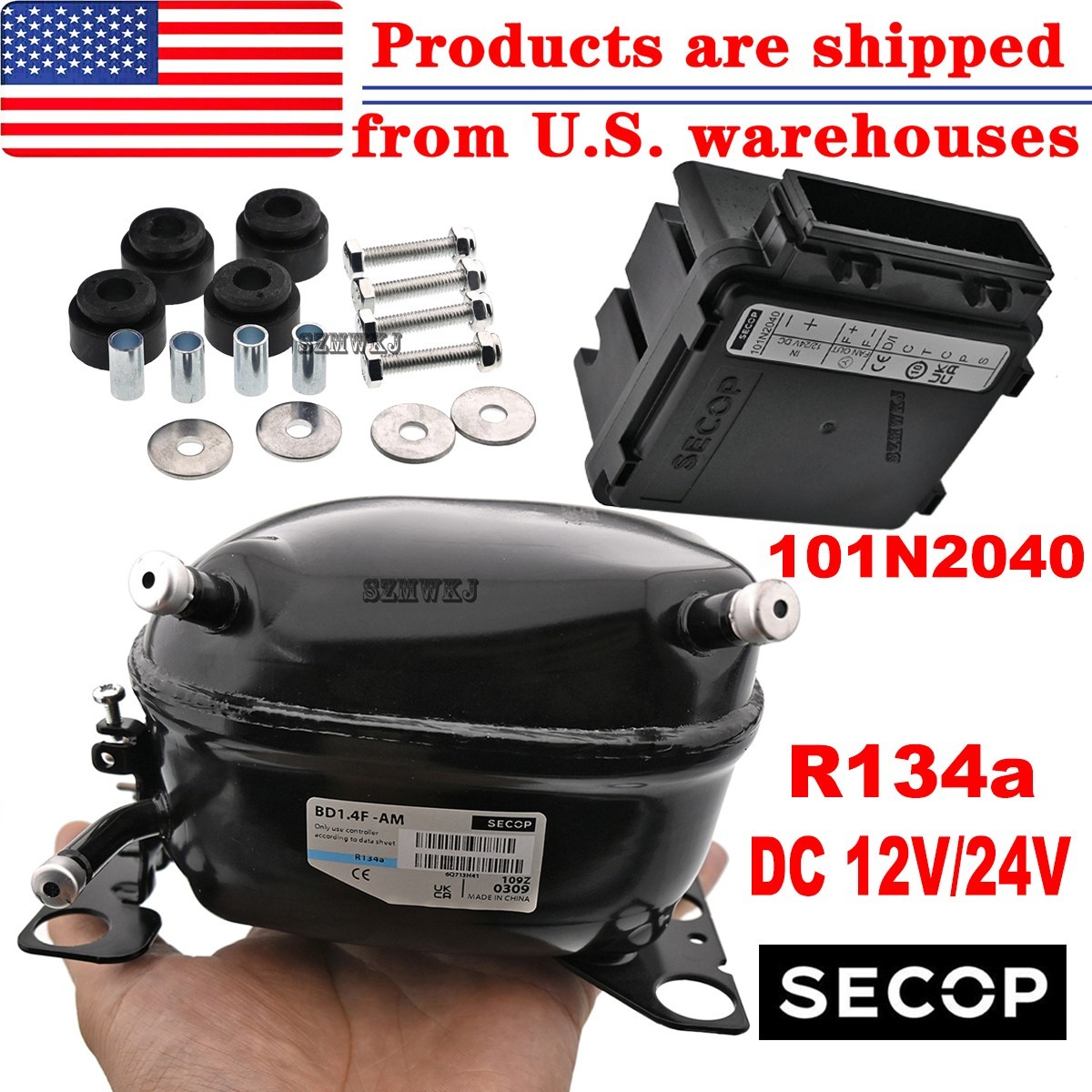 DC 12V 24V Refrigerator R134a SECOP Micro BD1.4F Compressor +101N2040 Controller