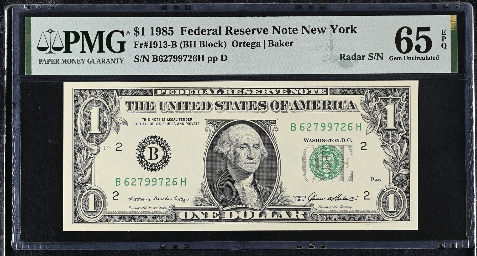 2 Matching Radar Fancy Serial # numbers  $1 One Dollar PMG 65/64 Gem UNC EPQ