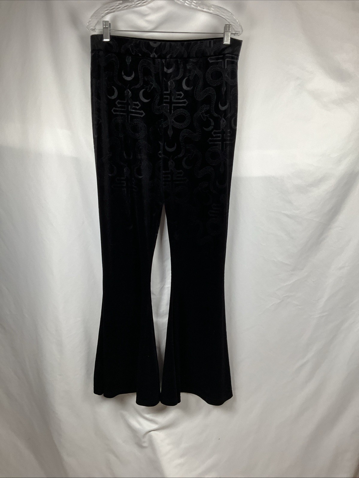KillStar Women’s  XXL Magick Mourning Black Velvet Flared Leg Serpent/Cross Goth
