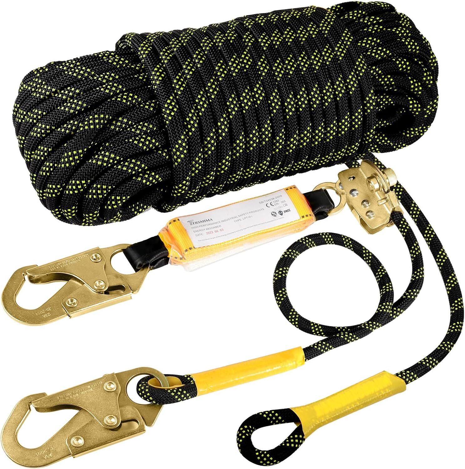 TRSMIMA Rope Harness Safety Lanyard:50Ft Roofing Rope Fall Protection TRSMIMA Rope Harness Safety Lanyard:50Ft Roofing Rope Fall Protection