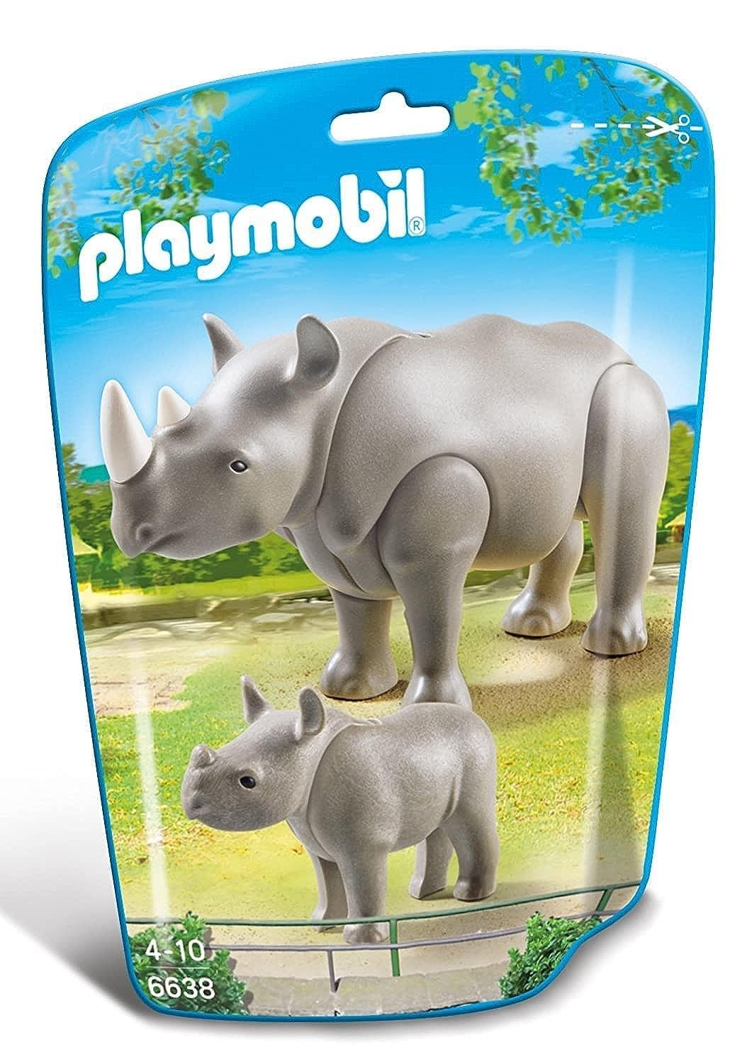 Playmobil Rhino and Baby Animal Figure Set Pink 2 Piece Toy Set for Kids