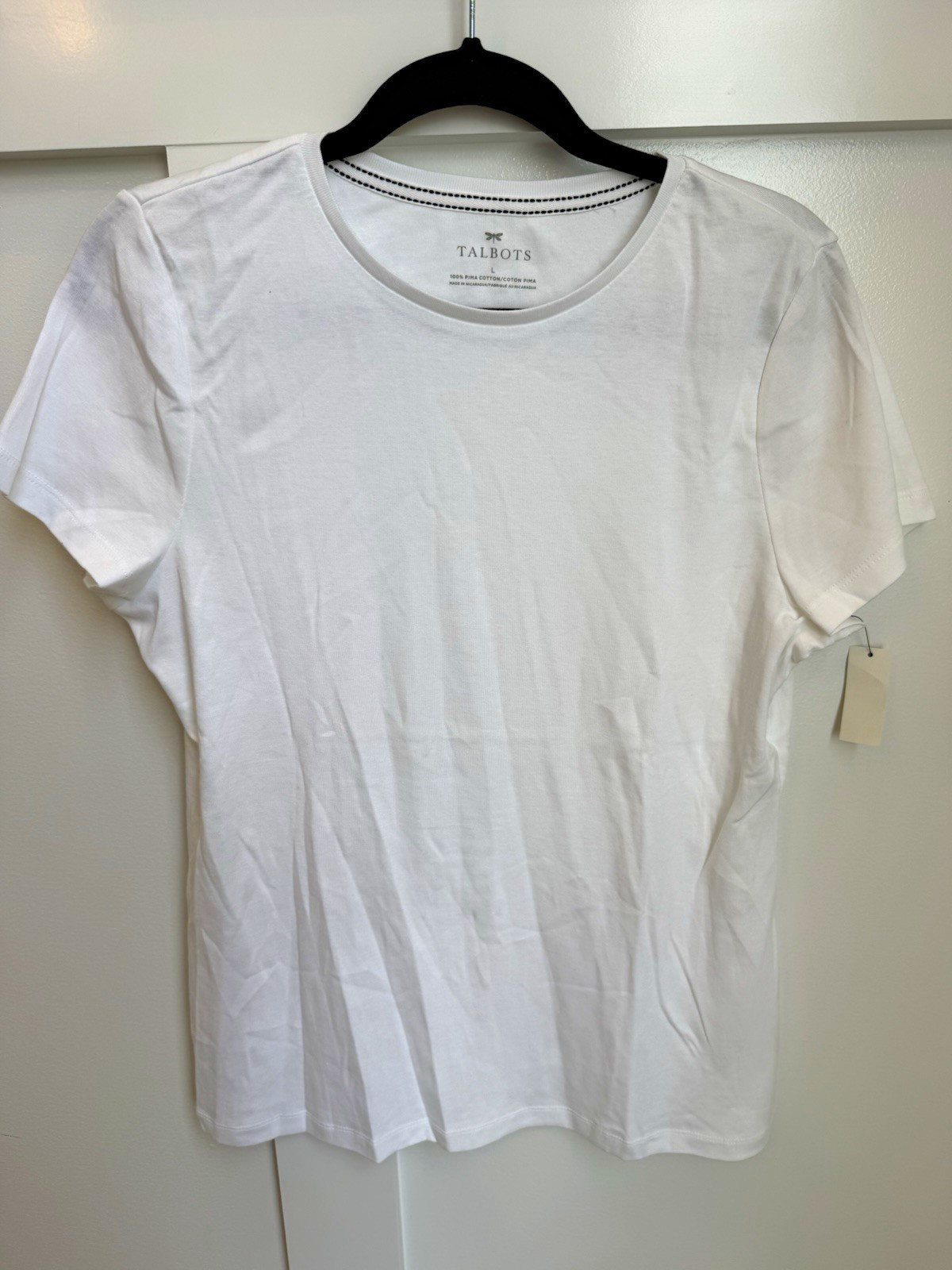 Talbots Women\'s White Pima Cotton Knit Crew Neck Short Sleeve Tee L NWT