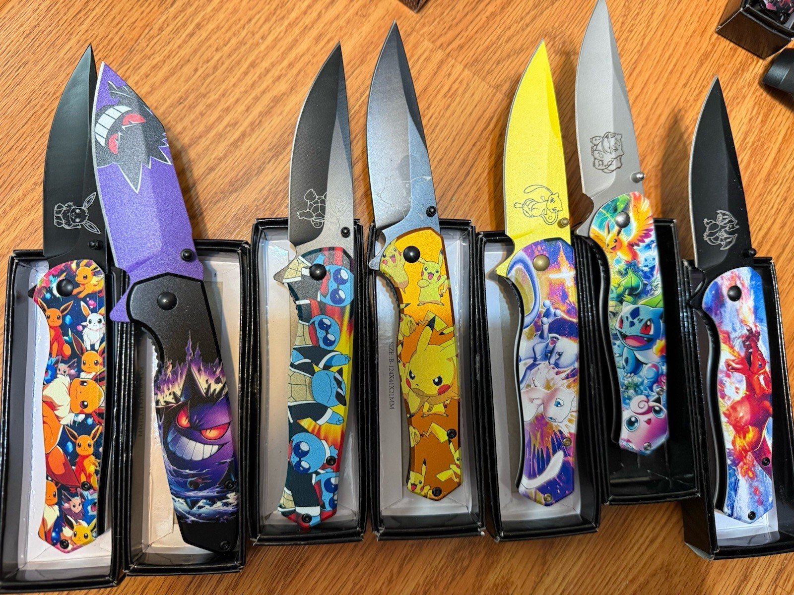 Pokemon Pikachu Eevee Mew2 Gengar Knife9”set Of 7 Pcs Spring Assisted Open Pokemon Pikachu Eevee Mew2 Gengar Knife9”set Of 7 Pcs Spring Assisted Open