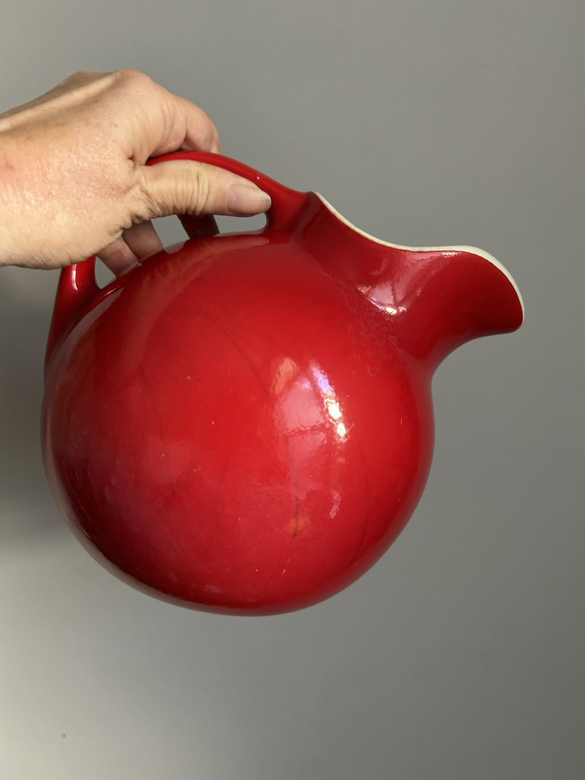 Vintage Hall’s Superior Quality Kitchenware Red Tilted Ball Pitcher • Vintage Hall’s Superior Quality Kitchenware Red Tilted Ball Pitcher •