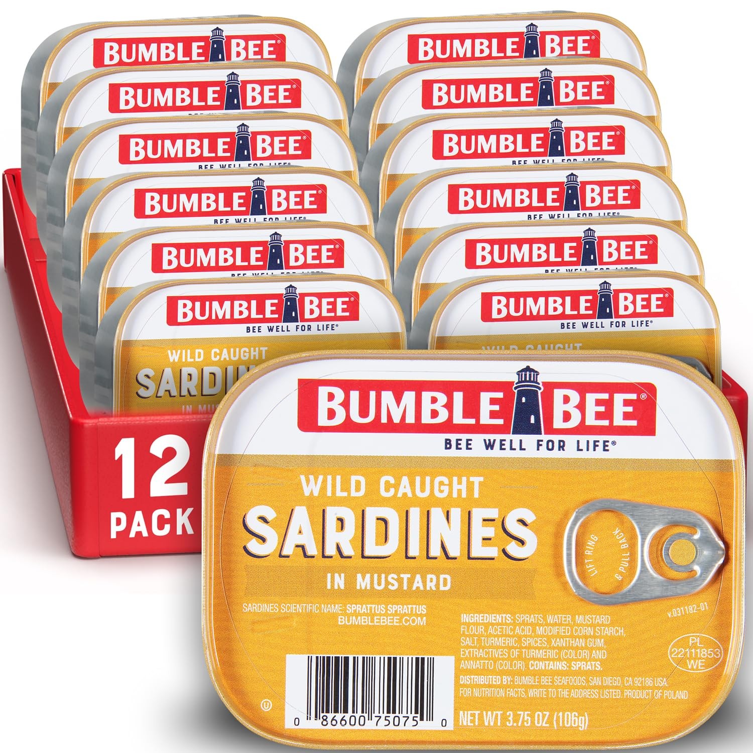 Bumble Bee Wild Caught Sardines in Mustard Sauce, 3.75 oz 12Pack