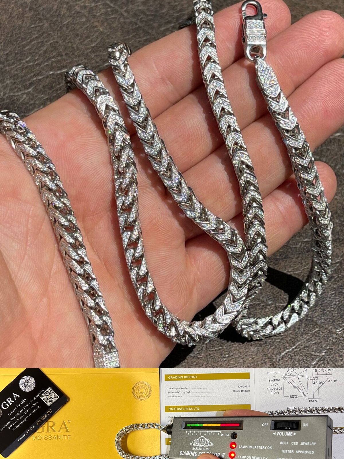 MOISSANITE Mens Real 925 Silver Men's Franco Chain ICED Necklace 18-30