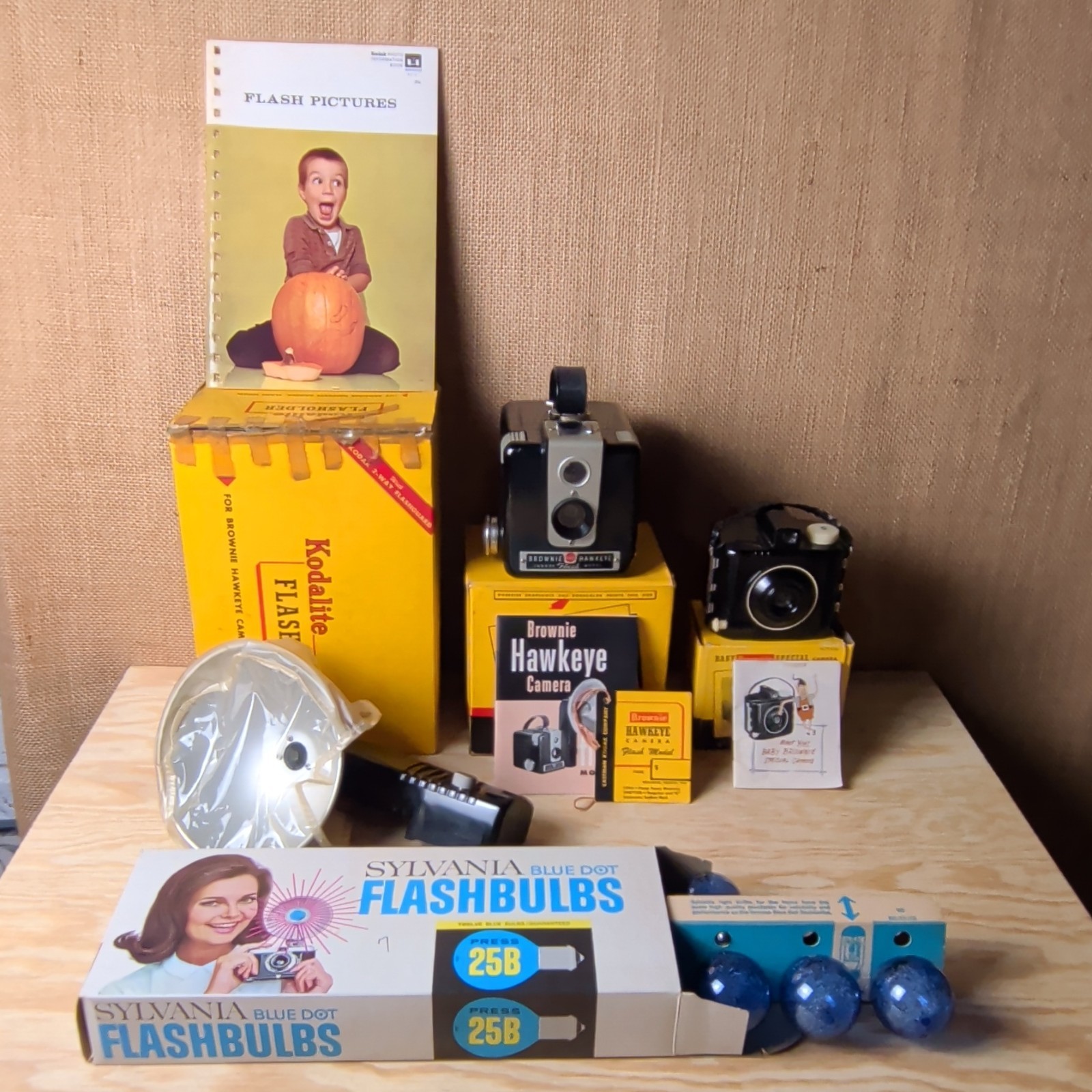 Vintage Kodak Brownie Hawkeye Baby Brownie Cameras Flasholder Boxes Manuals Lot