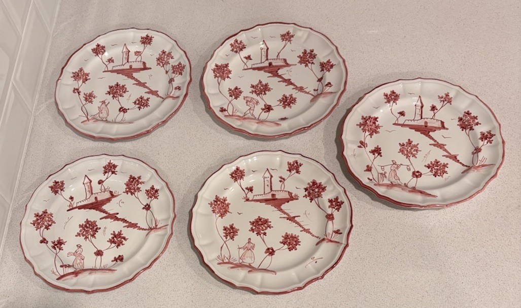 Vintage Cantagalli Pottery Majolica Italy Plates Cockerel Rooster 8” Scalloped