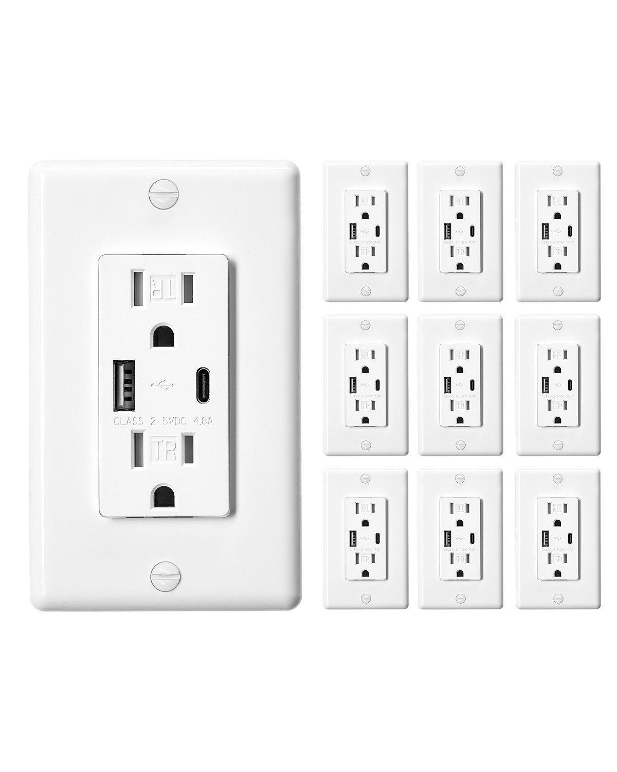 VEVOR USB Outlet 24 W 15A Wall Electrical Outlet with 1 Type C & 1 Type A Ports