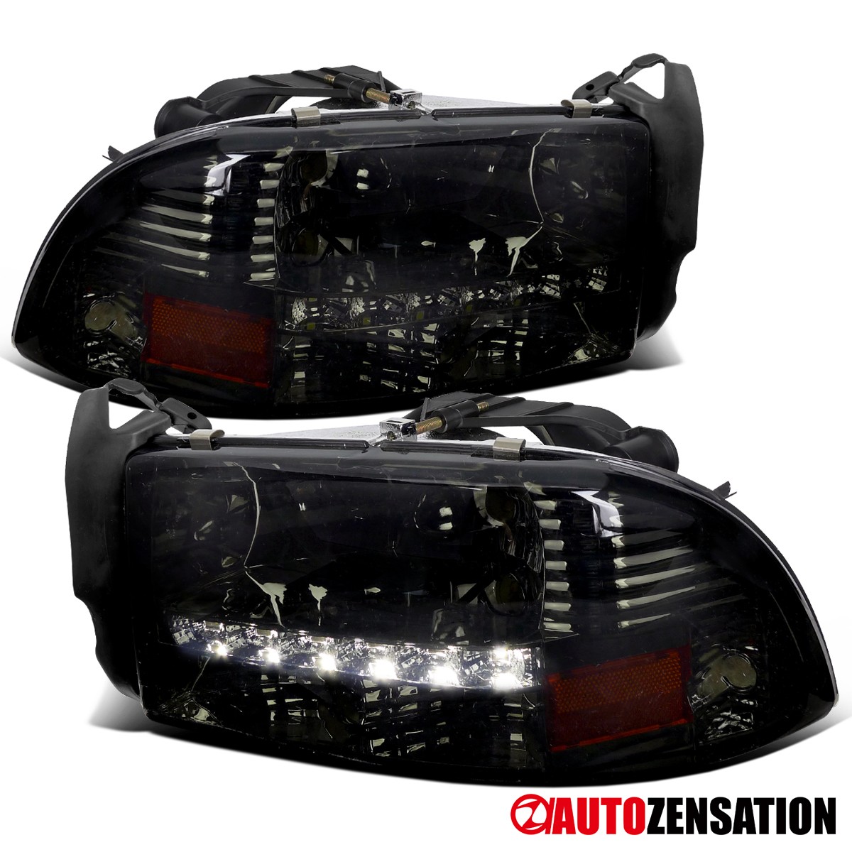 Fit 1997-2004 Dodge Dakota 1998-03 Durango Smoke LED Strip Headlights Left+Right Fit 1997-2004 Dodge Dakota 1998-03 Durango Smoke LED Strip Headlights Left+Right