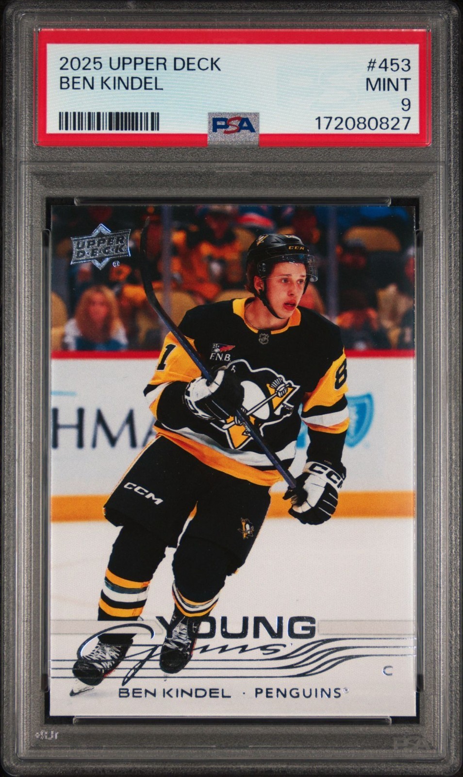 2025-26 Upper Deck Ben Kindel Young Guns PSA 9 #453 Pittsburgh Penguins RC