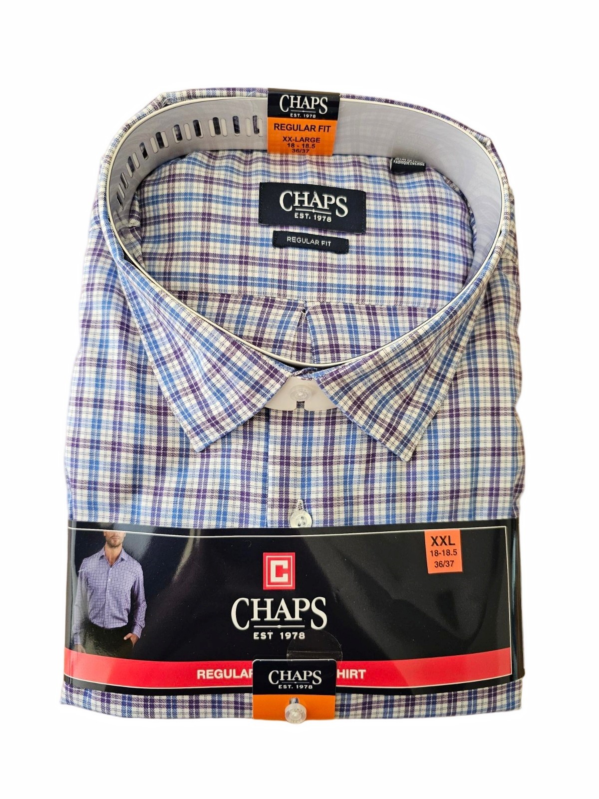 Chaps Men\'s Regular Fit Button Down Dress Shirt 18-18.5 x 36/37 Purple XXL / 2XL