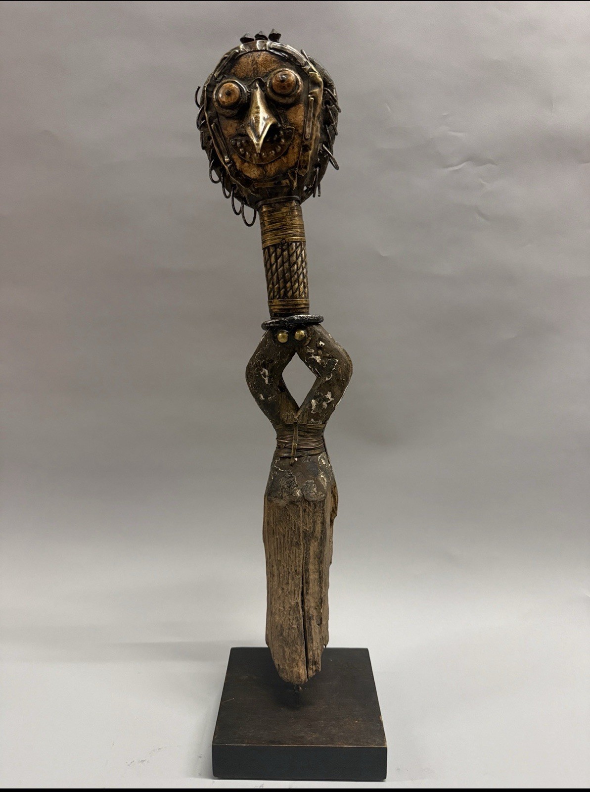 Vintage Bakota Kota Reliquary Guardian Figure Brass Wood Gabon