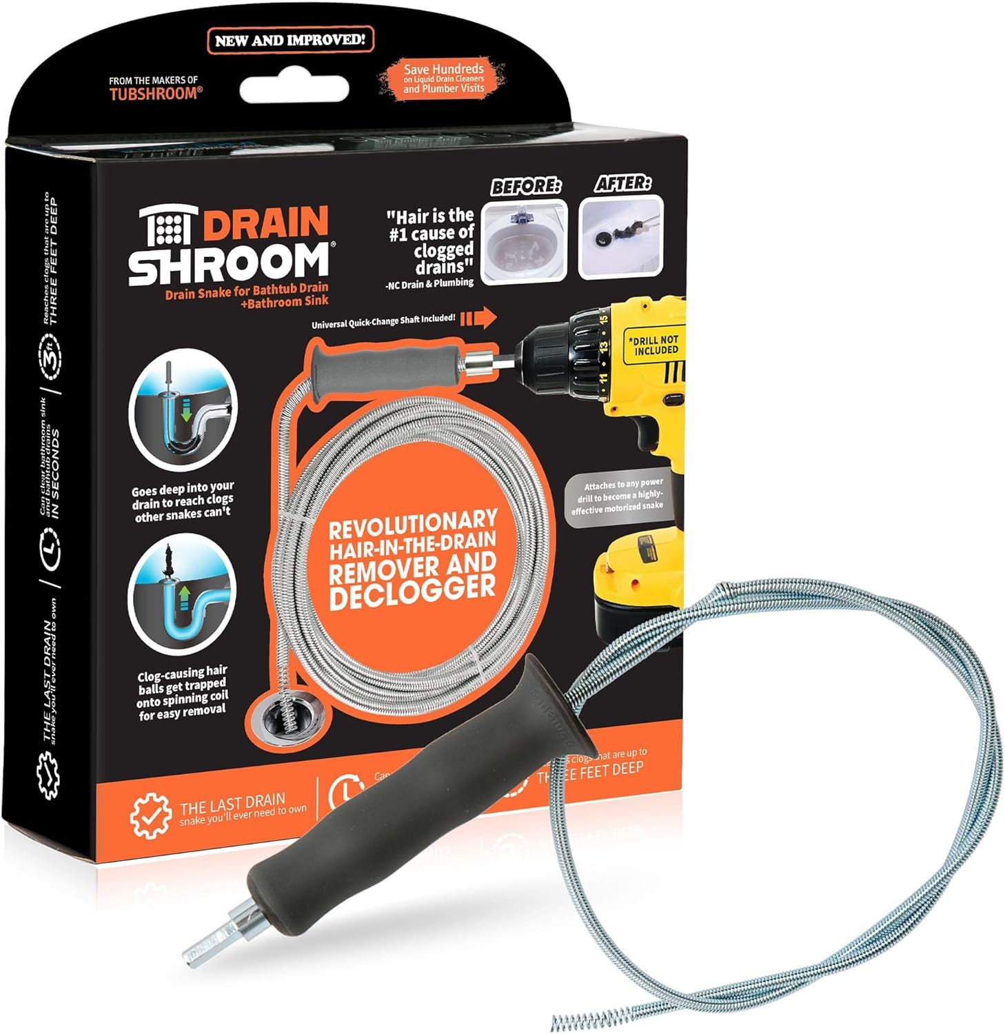 DrainShroom® Revolutionary Drain Snake Auger Clog Remover Cleaner by TubShroom DrainShroom® Revolutionary Drain Snake Auger Clog Remover Cleaner by TubShroom