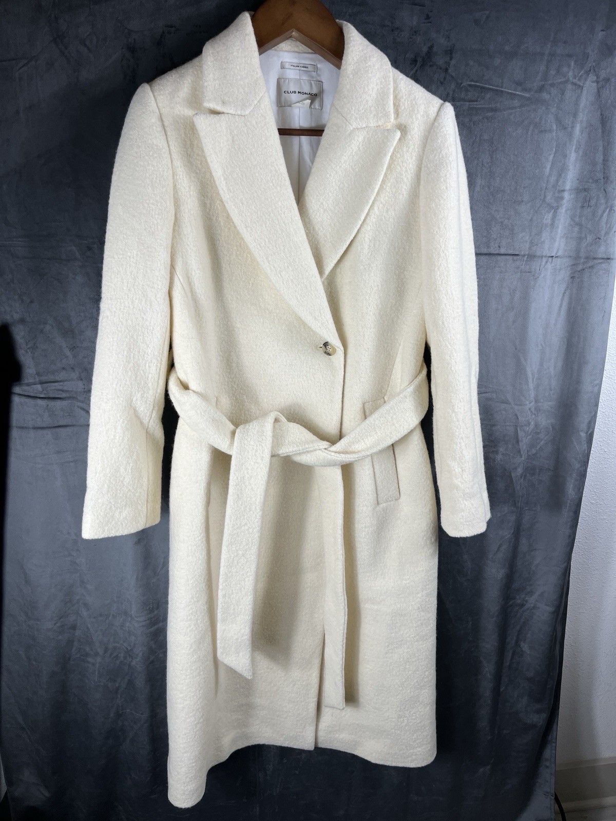 Club Monaco Ivory Belted Wool Long Trench Coat Body 100% Wool Quite Luxury Club Monaco Ivory Belted Wool Long Trench Coat Body 100% Wool Quite Luxury
