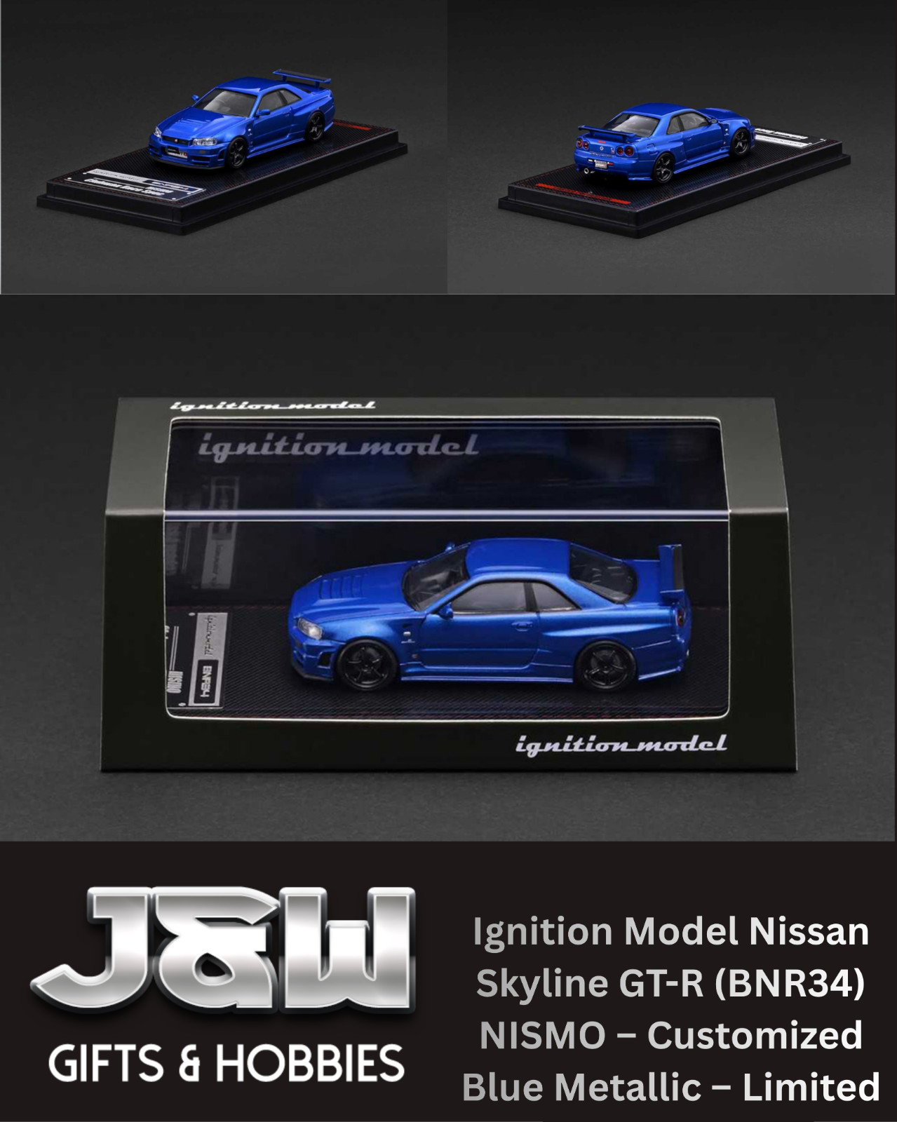 Ignition Model Nissan Skyline GT-R (BNR34) NISMO Customized Blue Metallic 1/64