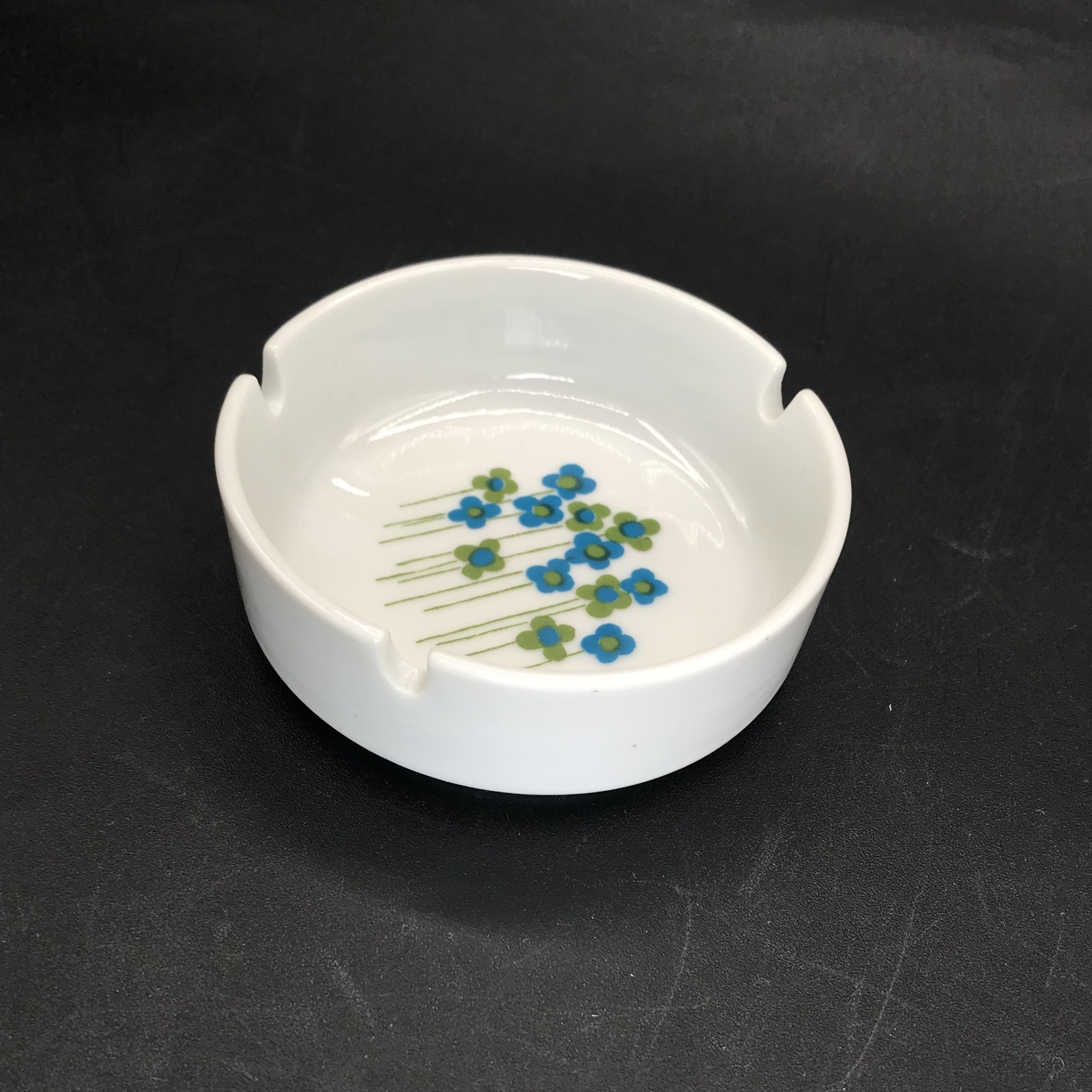 Vintage MCM 60s/70s Takahashi San Francisco Ashtray w/ Blue & Green Flowers