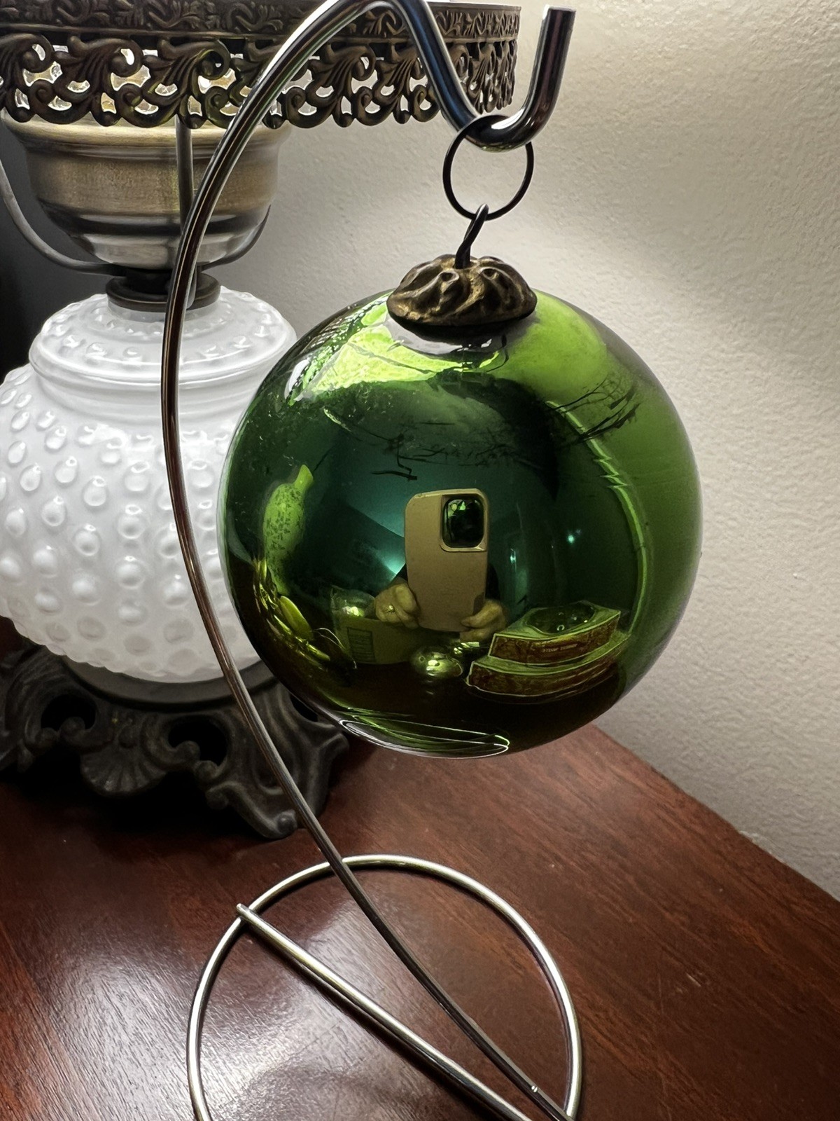 Authentic German Kugel Christmas Ornament green 3” Inch Witches Ball 