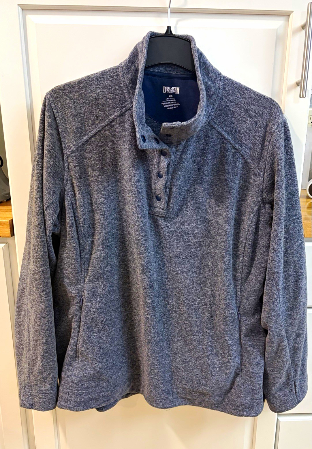 Duluth Trading Co. 2XL Men\'s Blue Solid Mock Neck Fleece Pullover Sweater Button