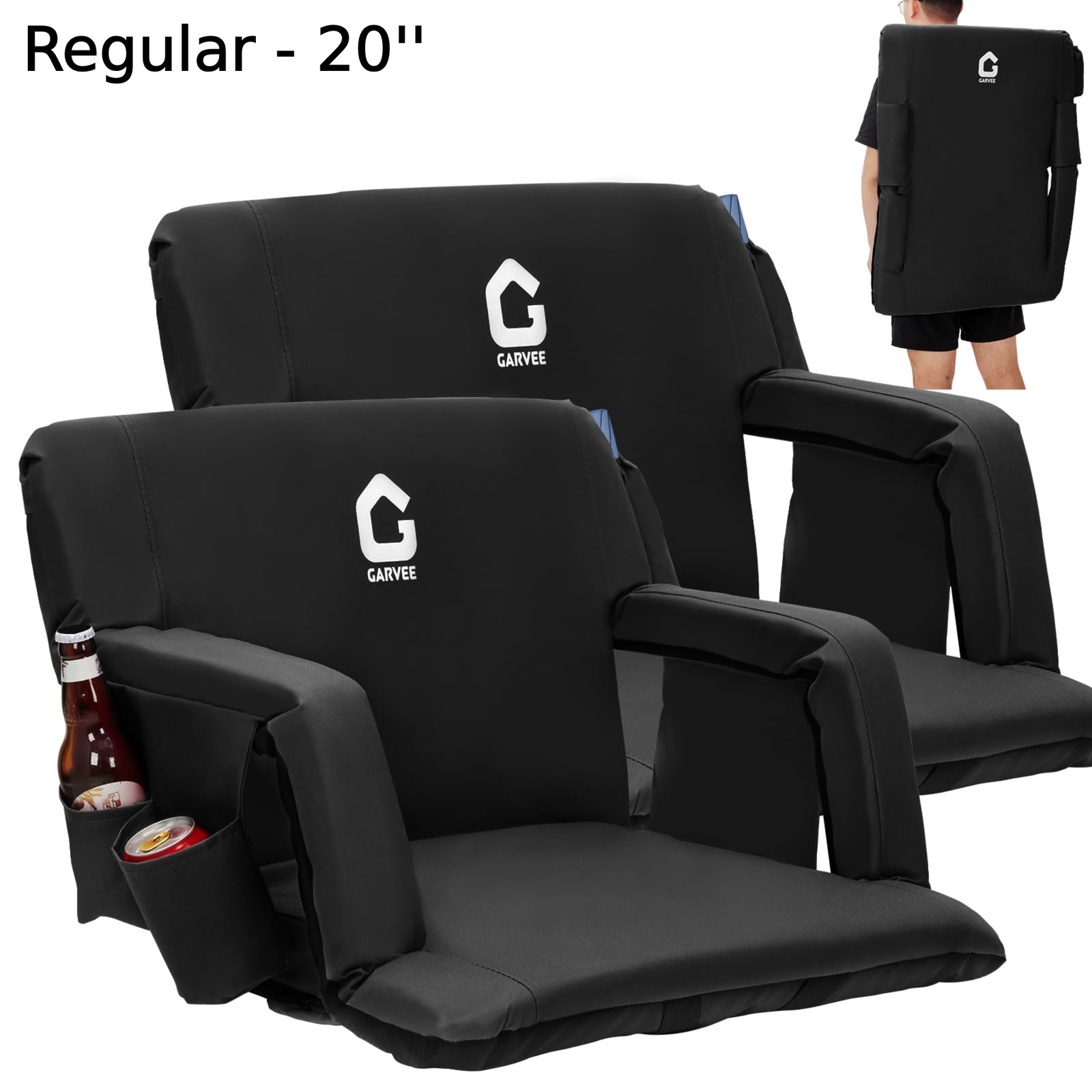 Extra Wide Padded Stadium Seat 2 Pack 6-Position Reclining with Cup Holder