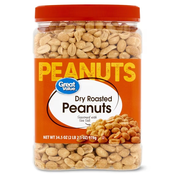 Great Value Dry Roasted & Seasoned with Sea Salt Peanuts, 34.5 oz Great Value Dry Roasted & Seasoned with Sea Salt Peanuts, 34.5 oz