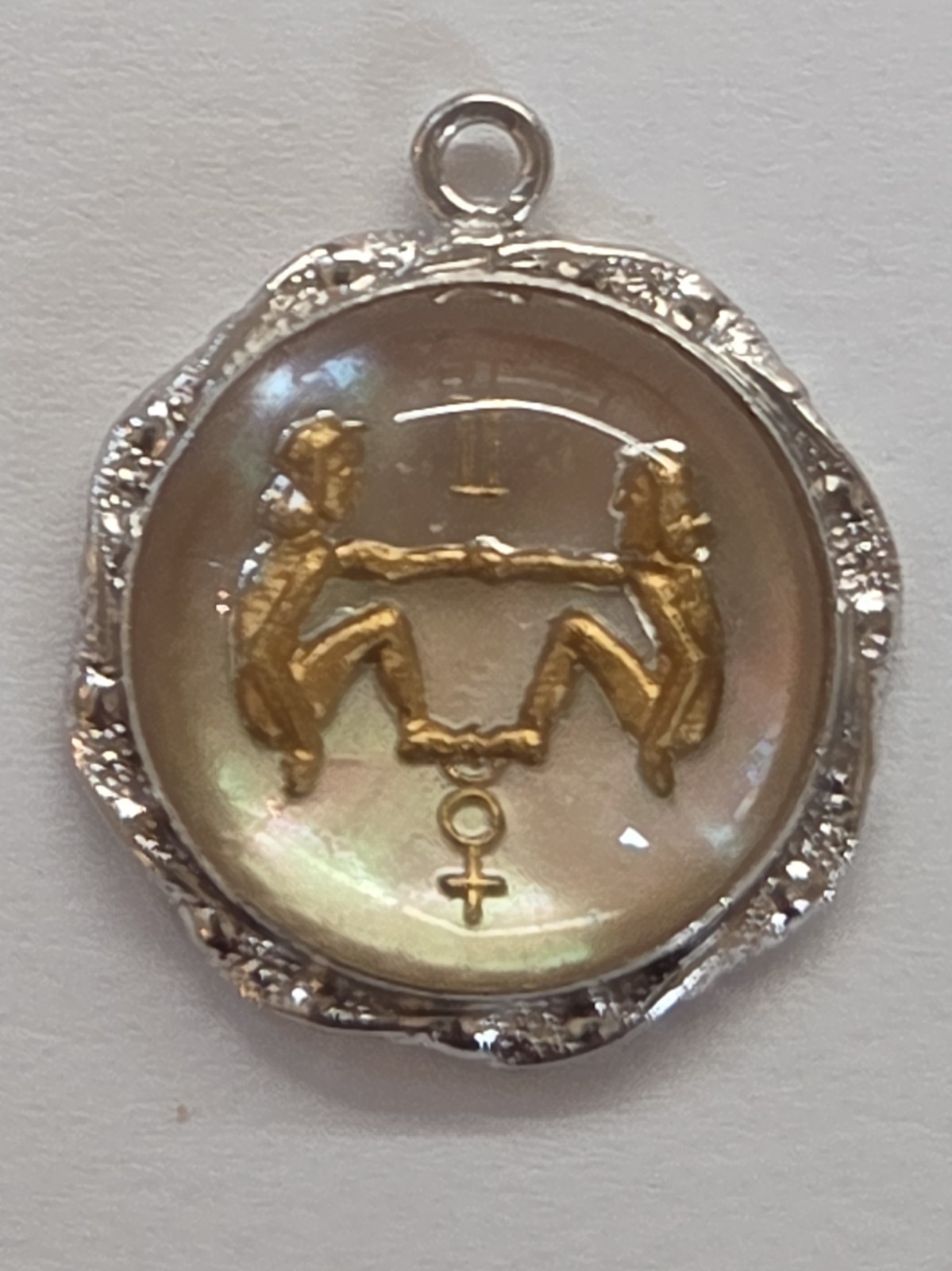 Sterling Silver ~ Gemini Charms ~ Twins Zodiac Intaglio Glass Bubble ~ VINTAGE