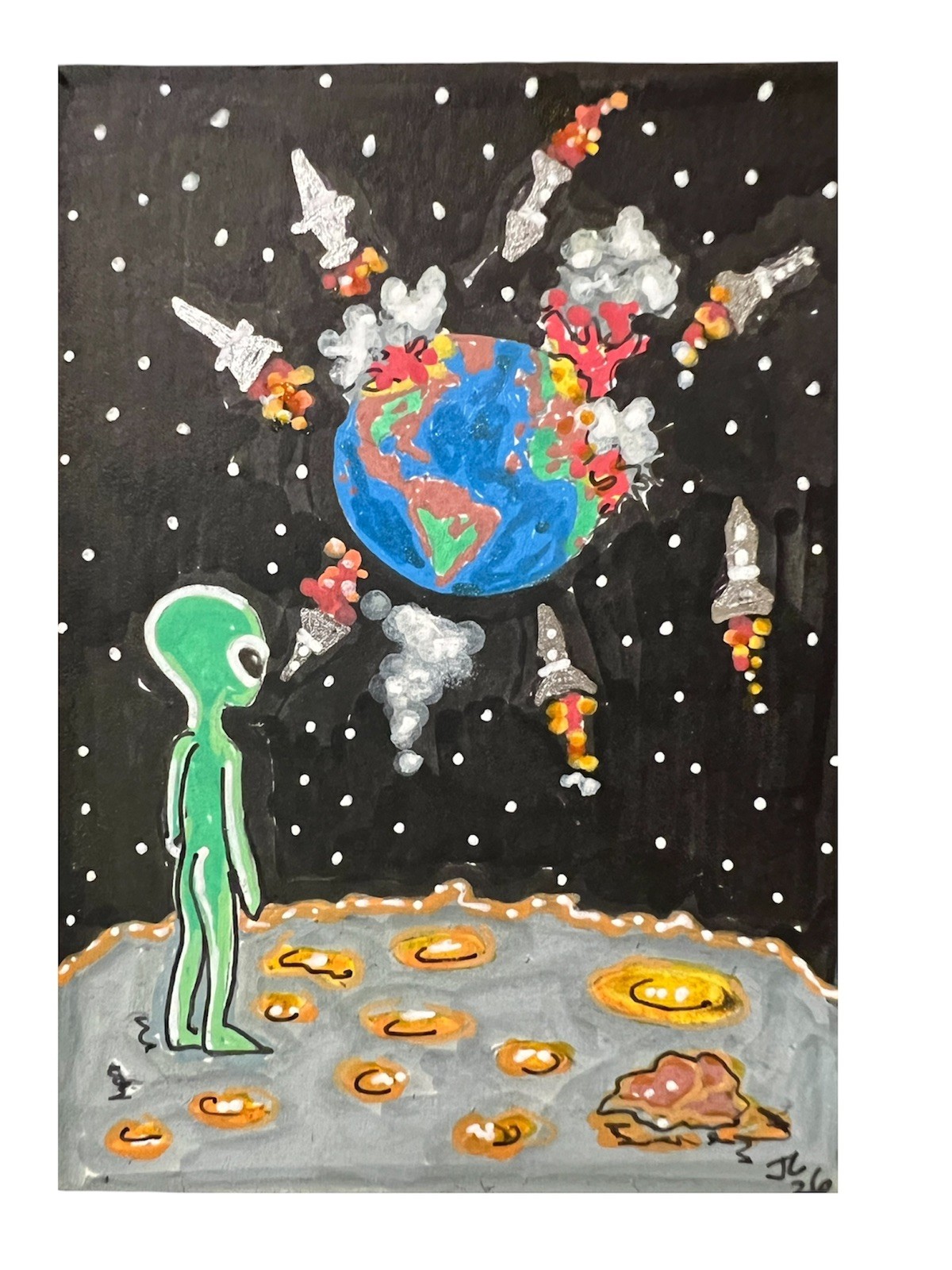 ACEO Original Painting Alien Scorched Earth OOAK Art Card Signed By JL Canaday