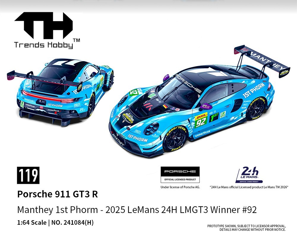 Trends Hobby Porsche 911 GT3 R Manthey 1ST Phorm 2025 Le Mans 24H LM #92 1/64