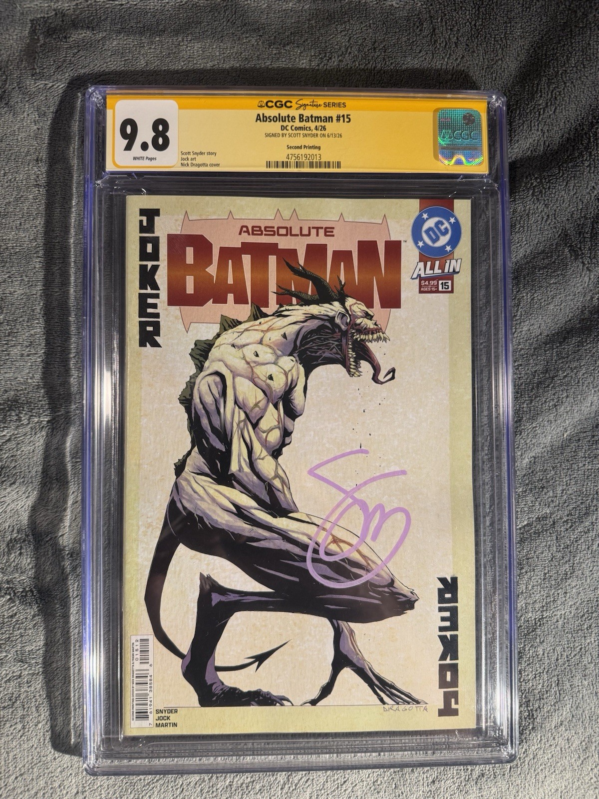 Absolute Batman #15 CGC 9.8 Signed Scott Snyder Second print Absolute Batman #15 CGC 9.8 Signed Scott Snyder Second print