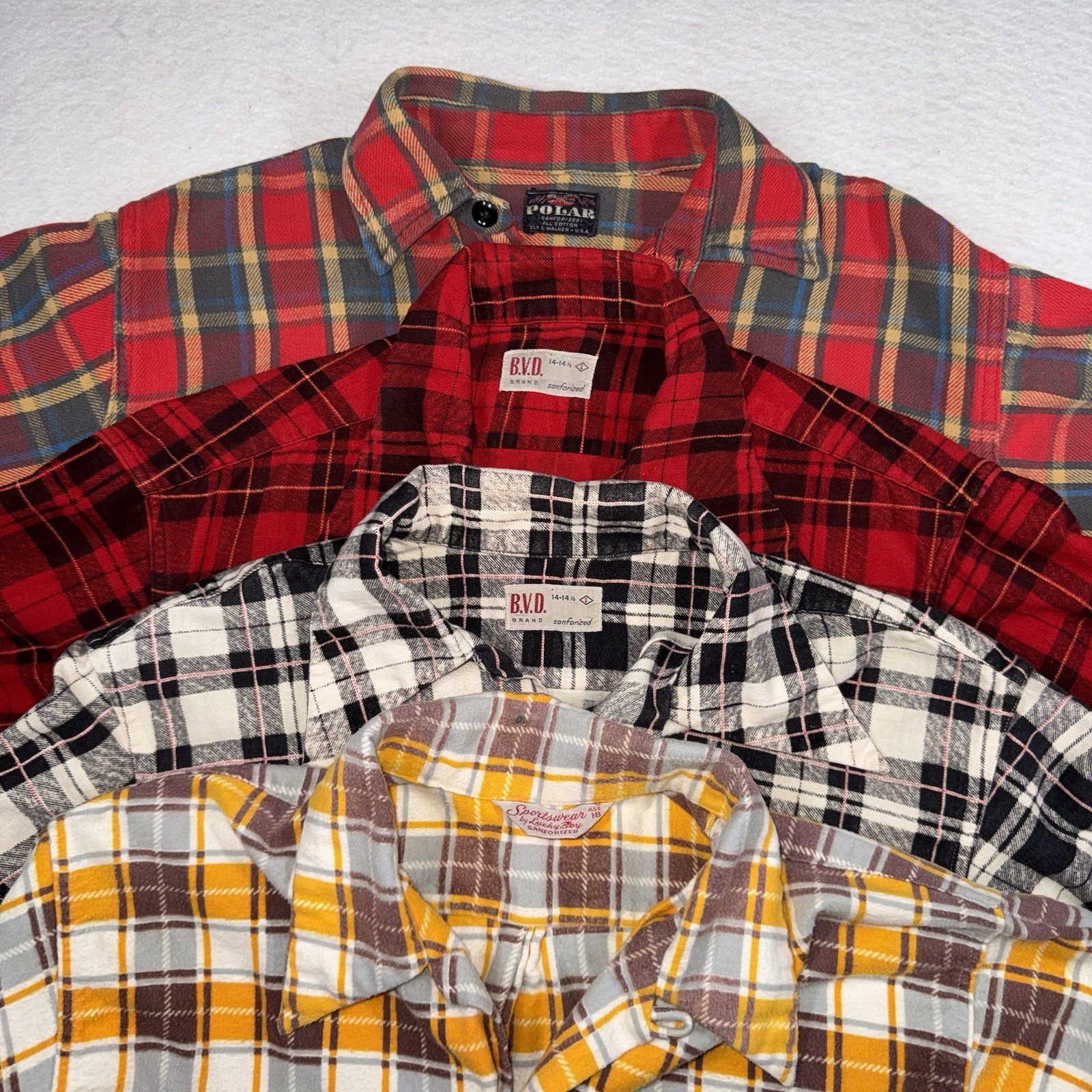 Vtg 40s-50s Sanforized Flannel’s Lot Loop Collar Flap Pockets Rockabilly READ Vtg 40s-50s Sanforized Flannel’s Lot Loop Collar Flap Pockets Rockabilly READ