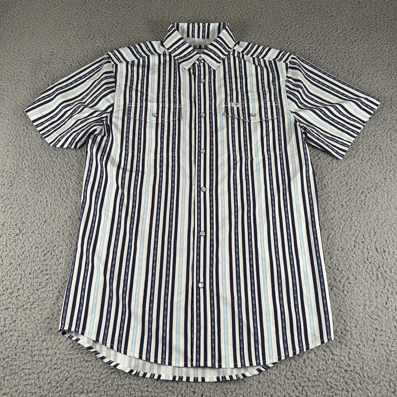 Ferrell Shirt Mens S Blue Striped Snap Button Western Cowboy Fishing Outdoors