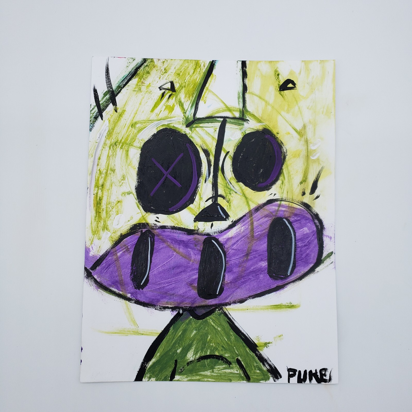 Rusty cat original neo expressionism painting on paper by New York artist PUKE 
