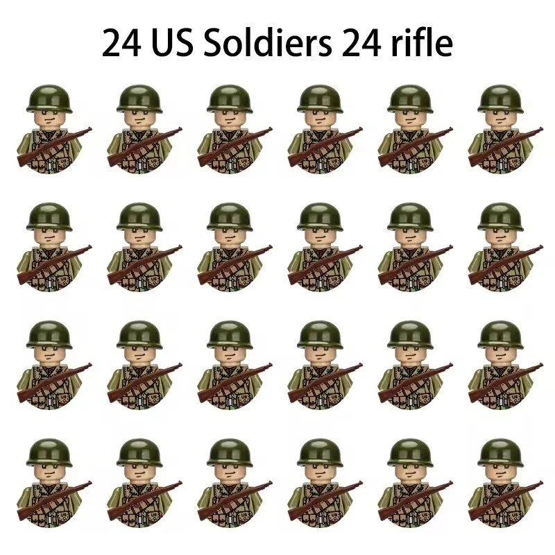 24pcs WW2 Military Figures Set (USA, UK, GER, FRA, SOVIET), DIY Kids Toy Gift