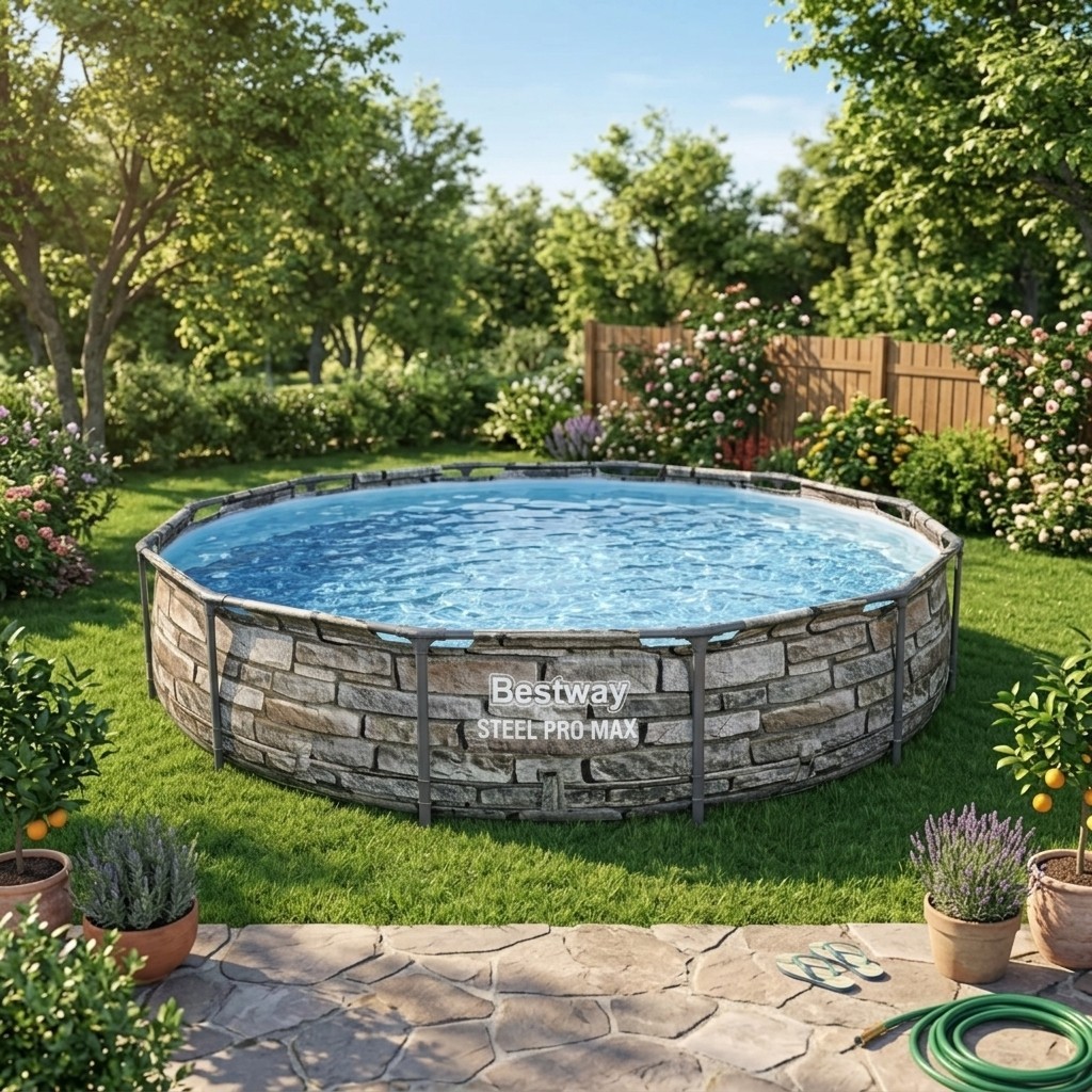 12x30 Stone Above Ground Pool Metal Frame Swimming Pool Set with Filter Pump