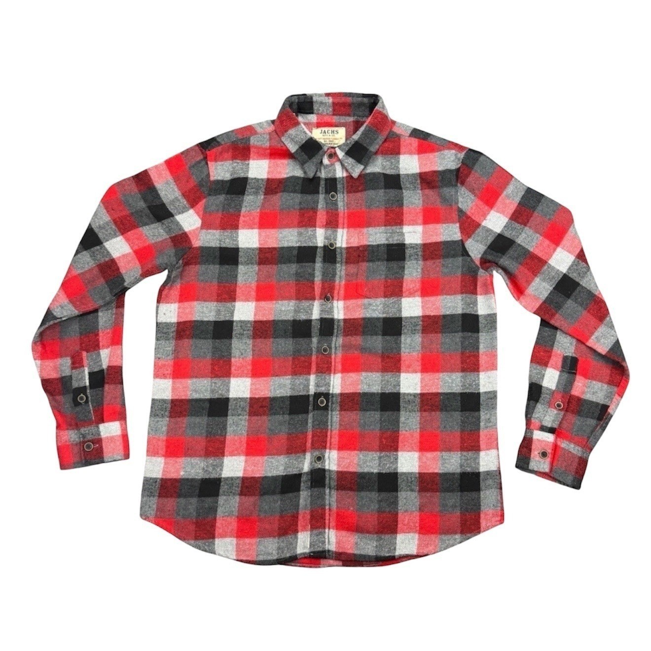 Jachs MFG Men\'s M Red Black Gray Plaid Flannel Shirt Soft Brushed Cotton Blend