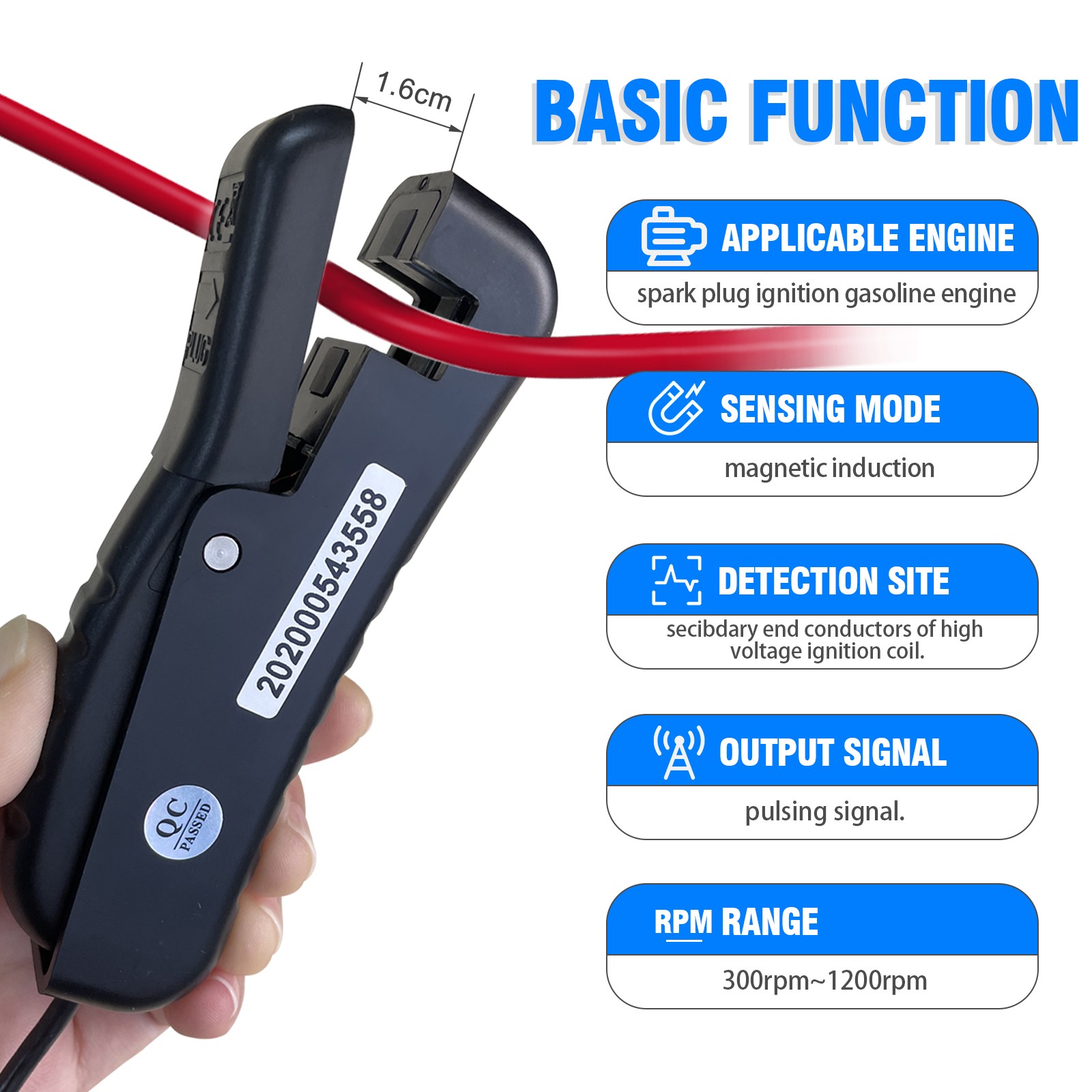 Inductive Tach Signal Pickup Clamp for Auto Multimeter Engine RPM Tester Tool