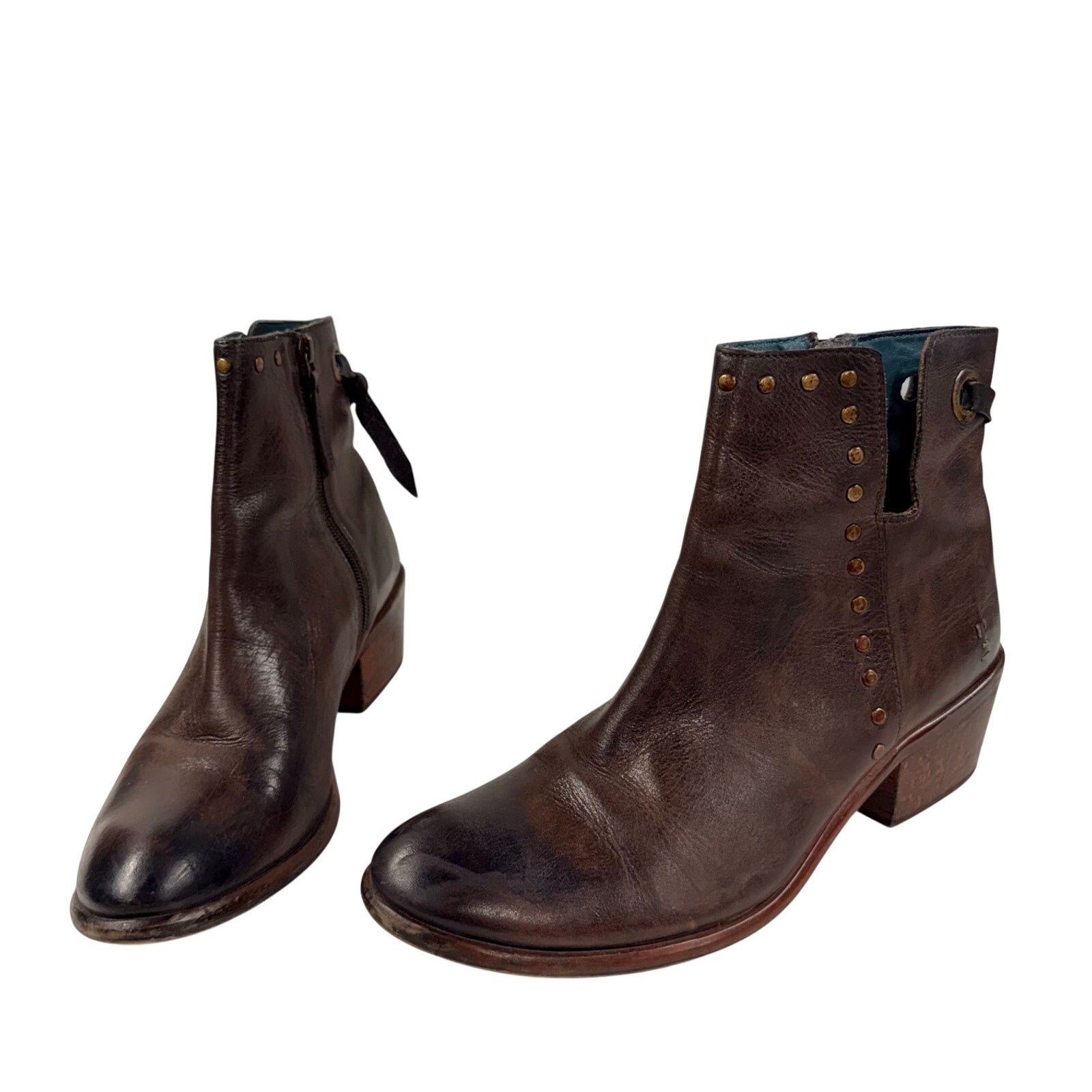 Roan By Bed Stu Brown Distressed Leather Ankle Booties Zip 10 Roan By Bed Stu Brown Distressed Leather Ankle Booties Zip 10