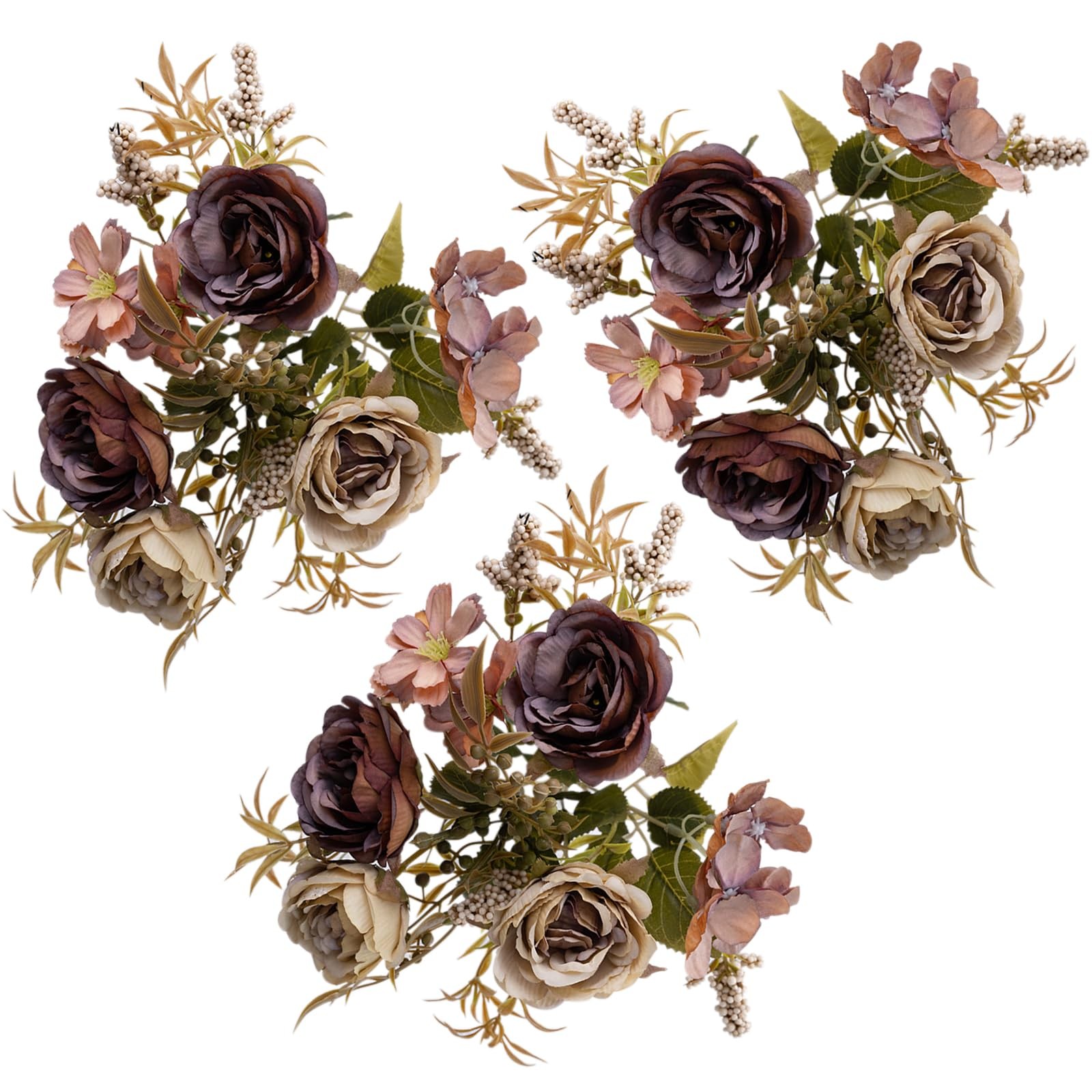 Brown Peony Artificial Flowers, Vintage Silk Dusty Fake Flowers for DIY Weddi...