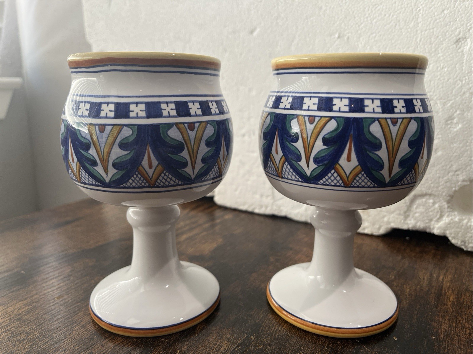 2 Vtg Deruta Italian Pottery Dinnerware Multi Color Goblet 6